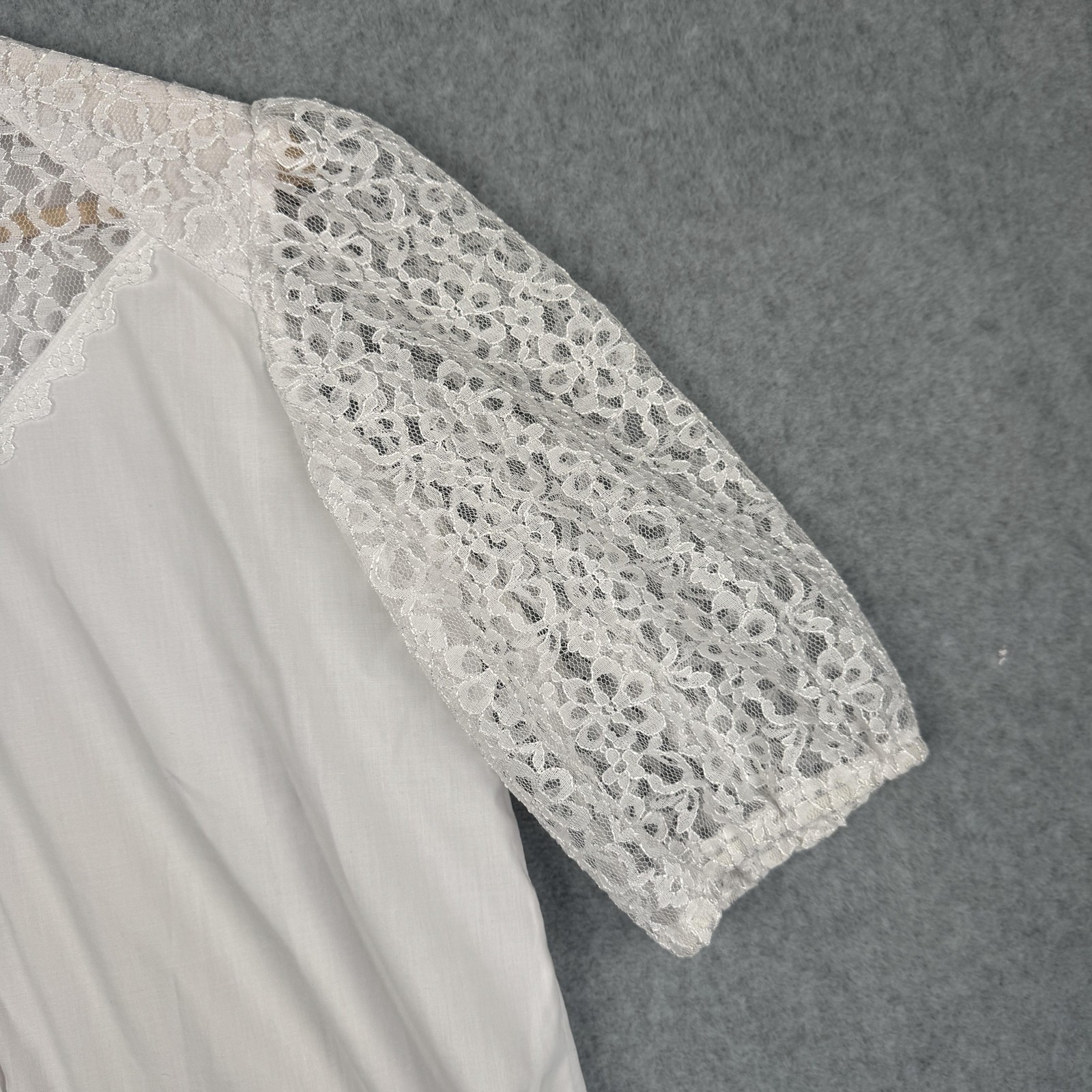 Vintage Malco Modes Blouse Womens Medium White Lace Yoke Half Sleeve Western
