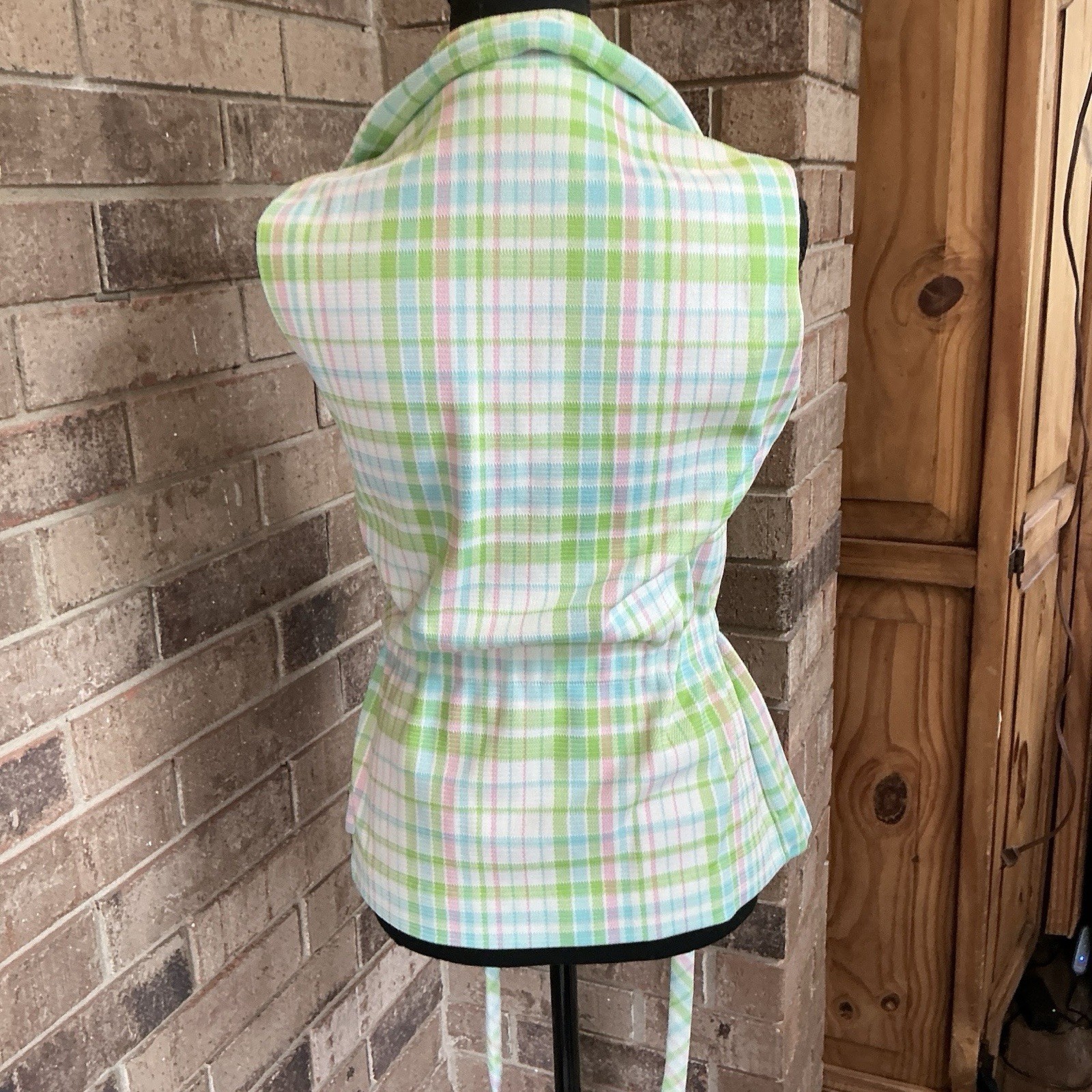 70s VINTAGE James Kenrob Dalton Lime Plaid 3-Pc Top Vest Pants Set Size S #28D8