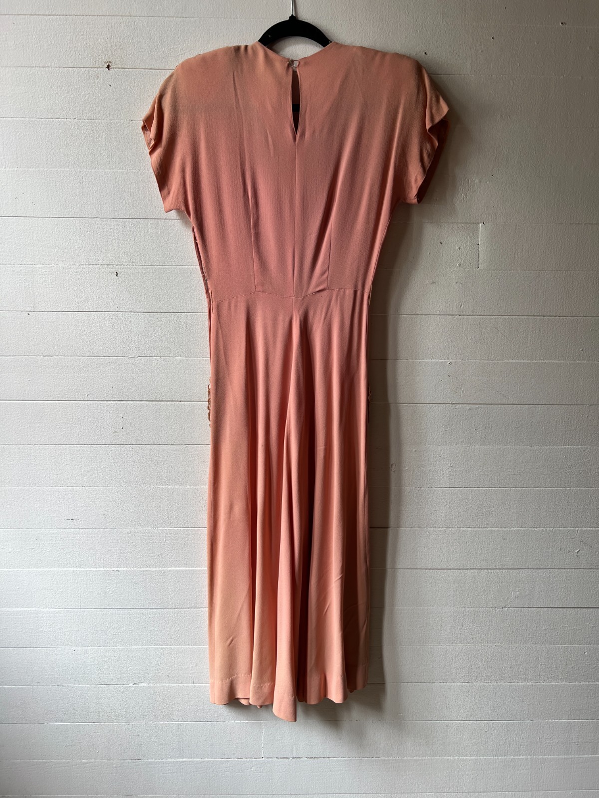 Vintage 1940s Pink Rayon Crepe Floral Lace Dress – 34x26x45 AR FL