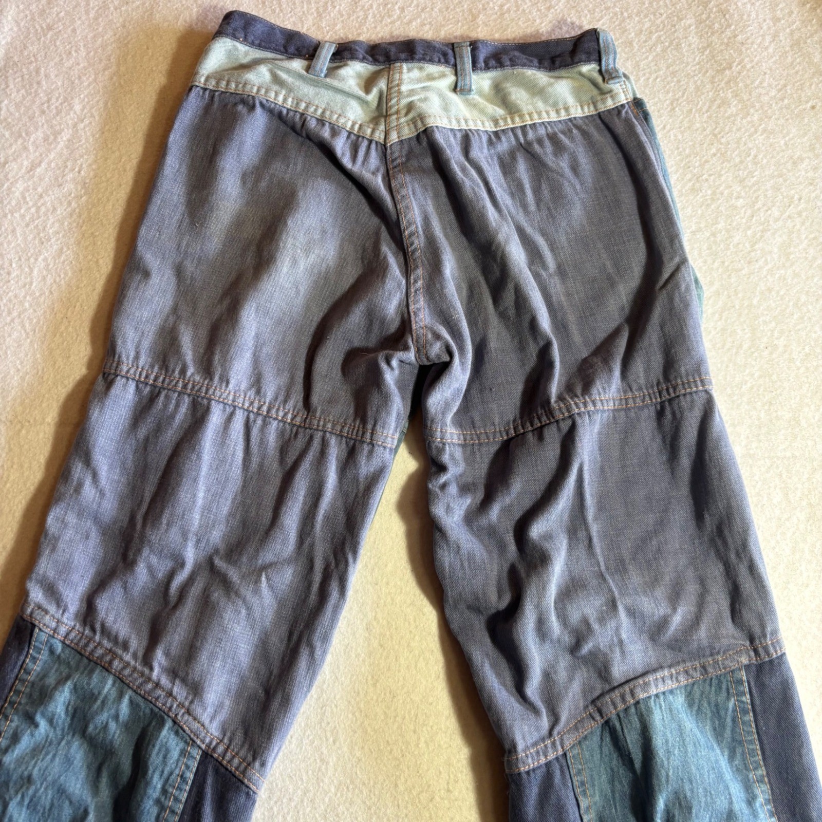 Vintage 1950s Patchwork Jeans Bell Bottom Flare Denim 100% Cotton Size 12