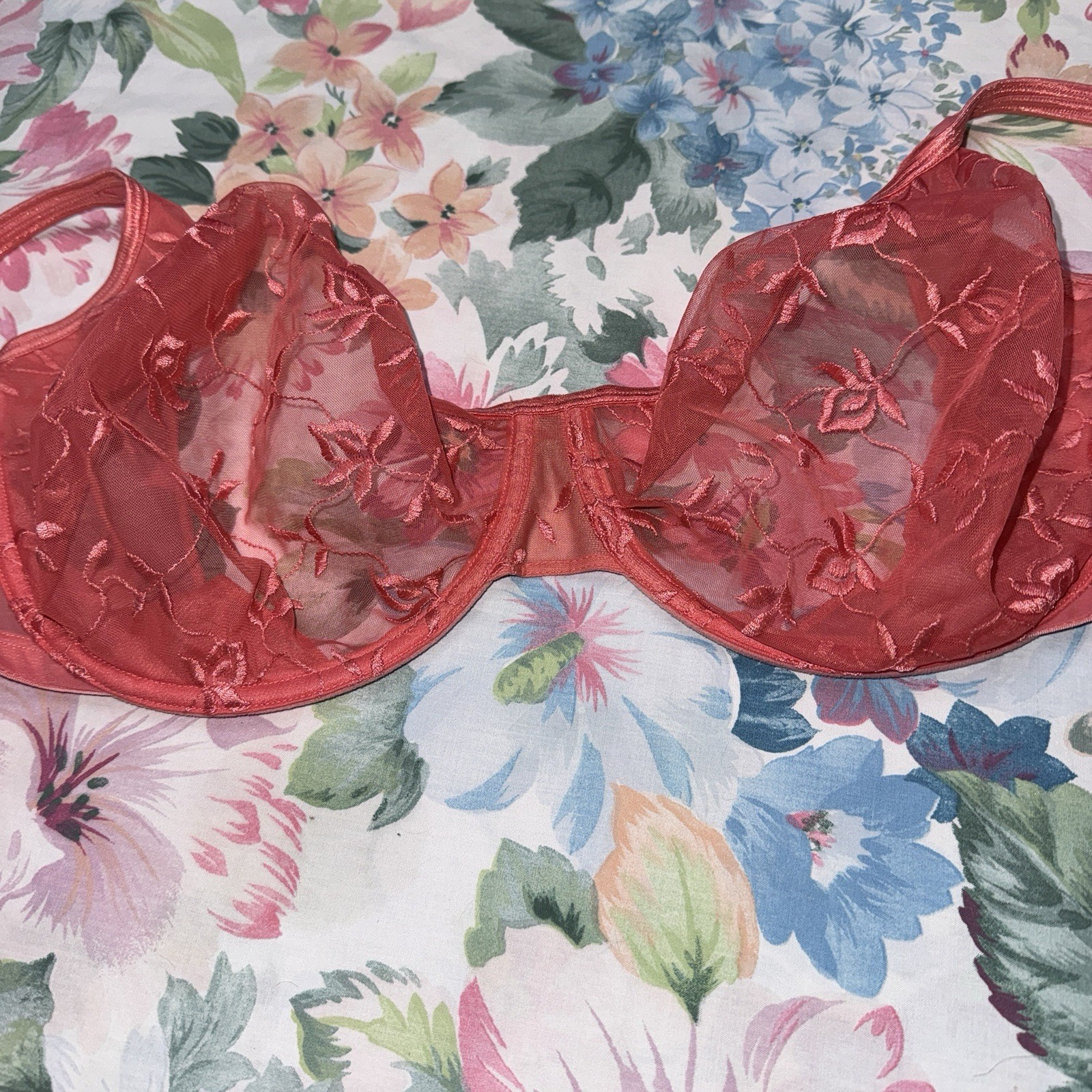 Cacique Lane Bryant Intimates Vintage Sheer See Through Floral Bra 44D