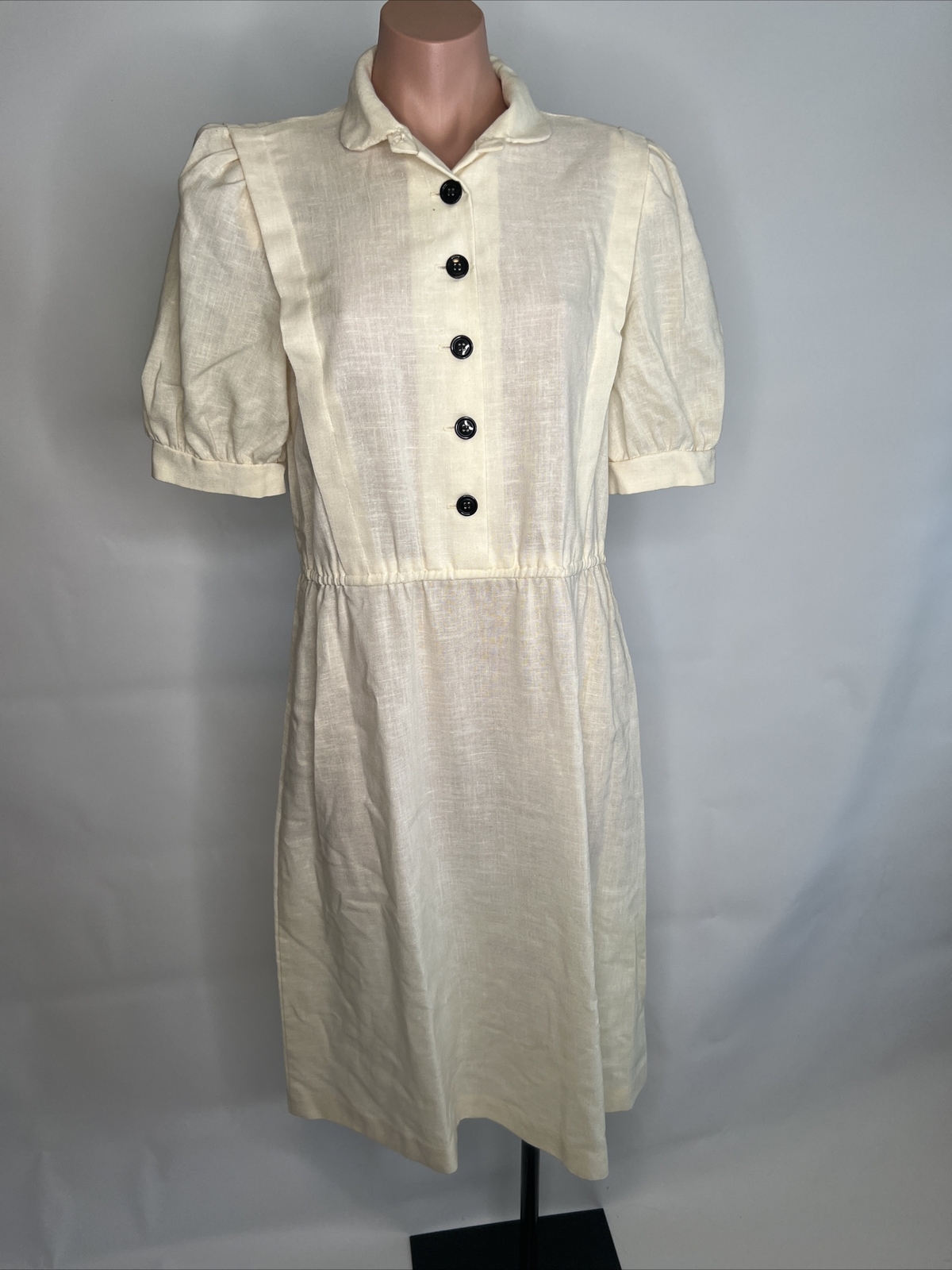 Vintage CHECKABERRY Ivory Button ShirtDRESS – Size 14 – EUC