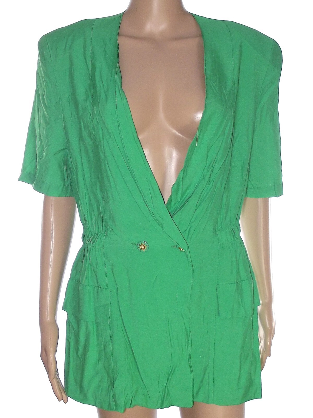 Womens Green Tailored Vintage Short Sleeve Jacket Blouse L Large It 44 Eu 40