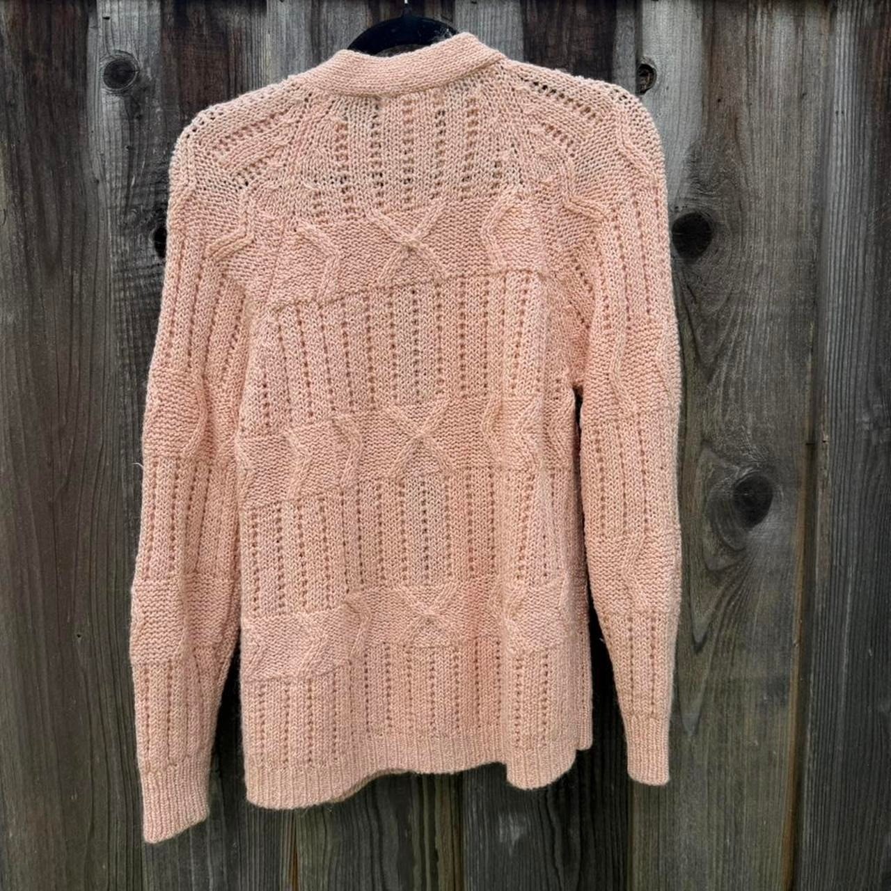 Vintage Partners Pink Cable Knit Sweater with Button Closure and Pockets
