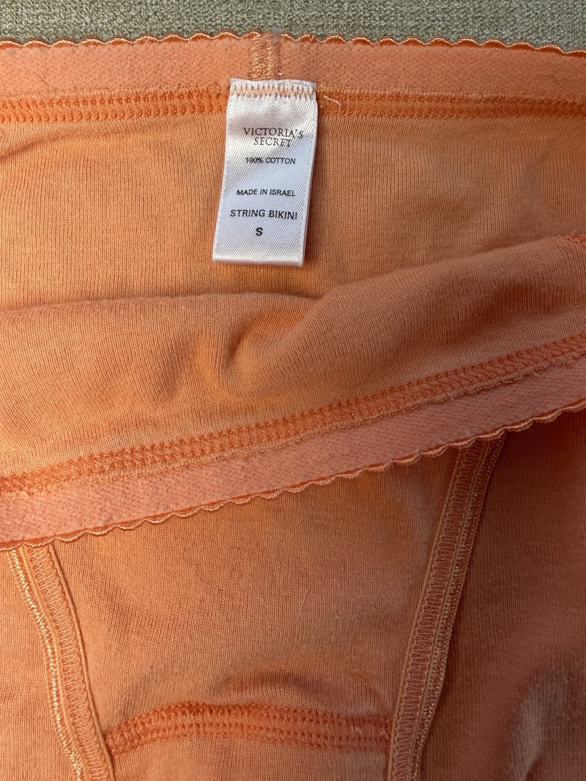 Vintage Victorias Secret Signature Waistband String Bikini Small Solid Orange
