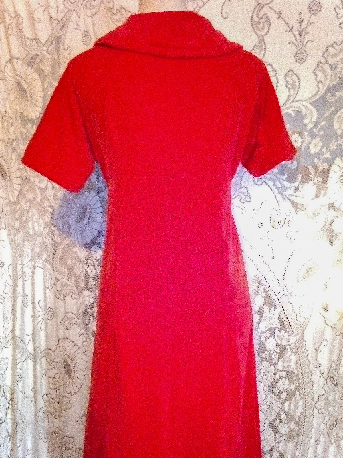 VTG 60s Empire Waist Bright Red Soft Cotton Fitted Maxi Velvet Dress S