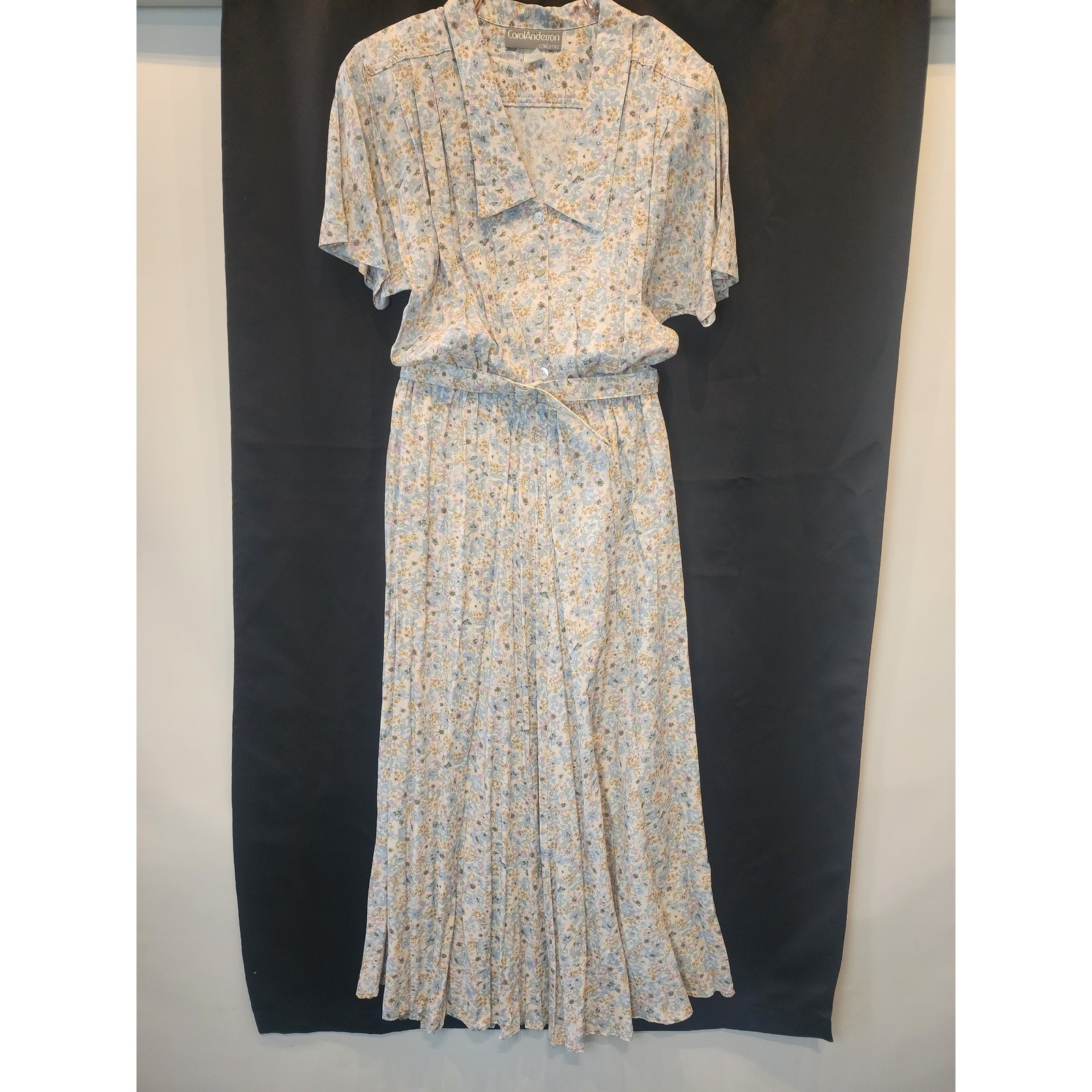 Carol Anderson California Vintage Floral Maxi Dress Blue Women Belted Size 8 NEW