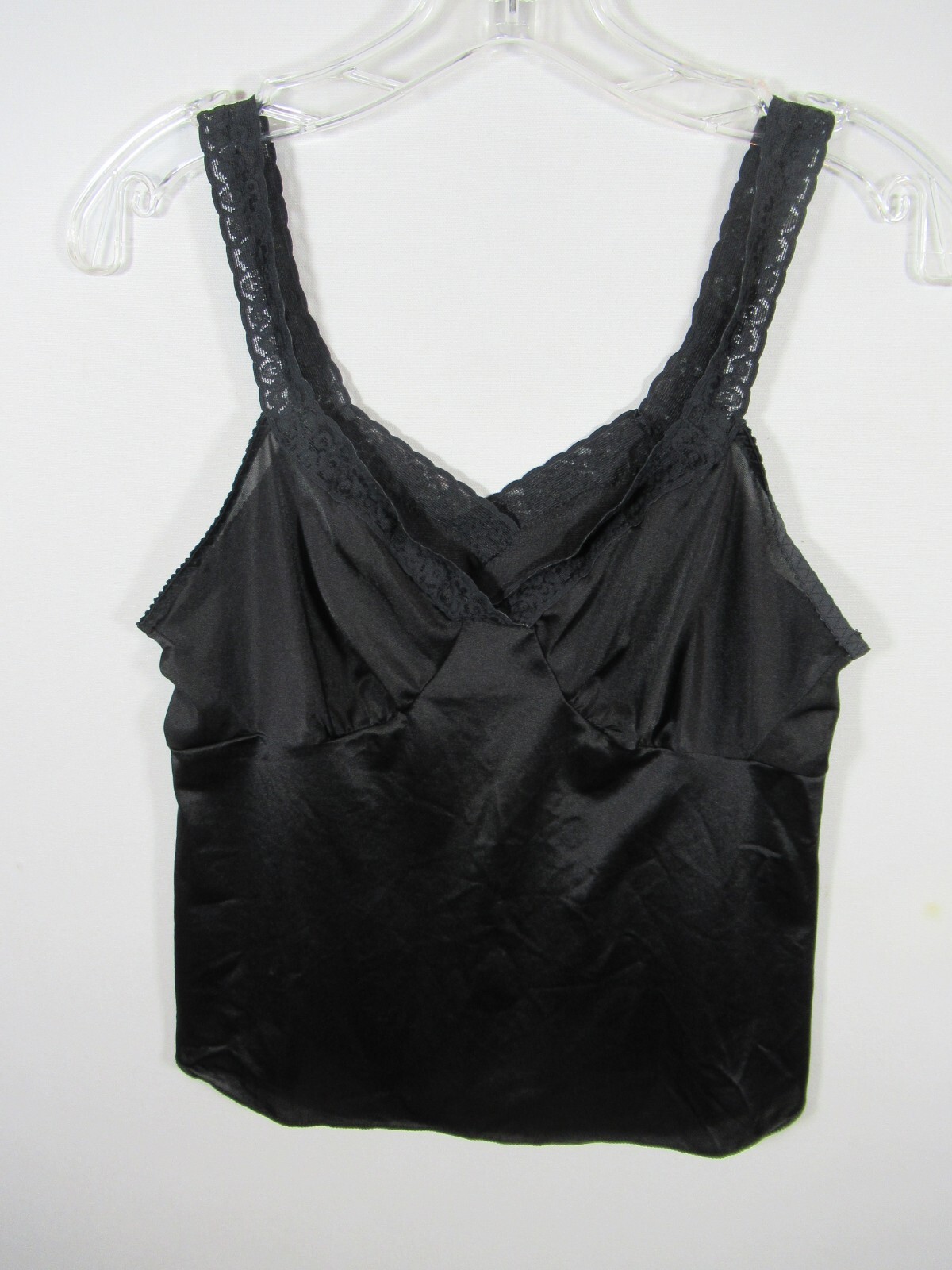 Vintage Dixie Belle Satin Camisole Size 36 Black Nylon Lace Straps