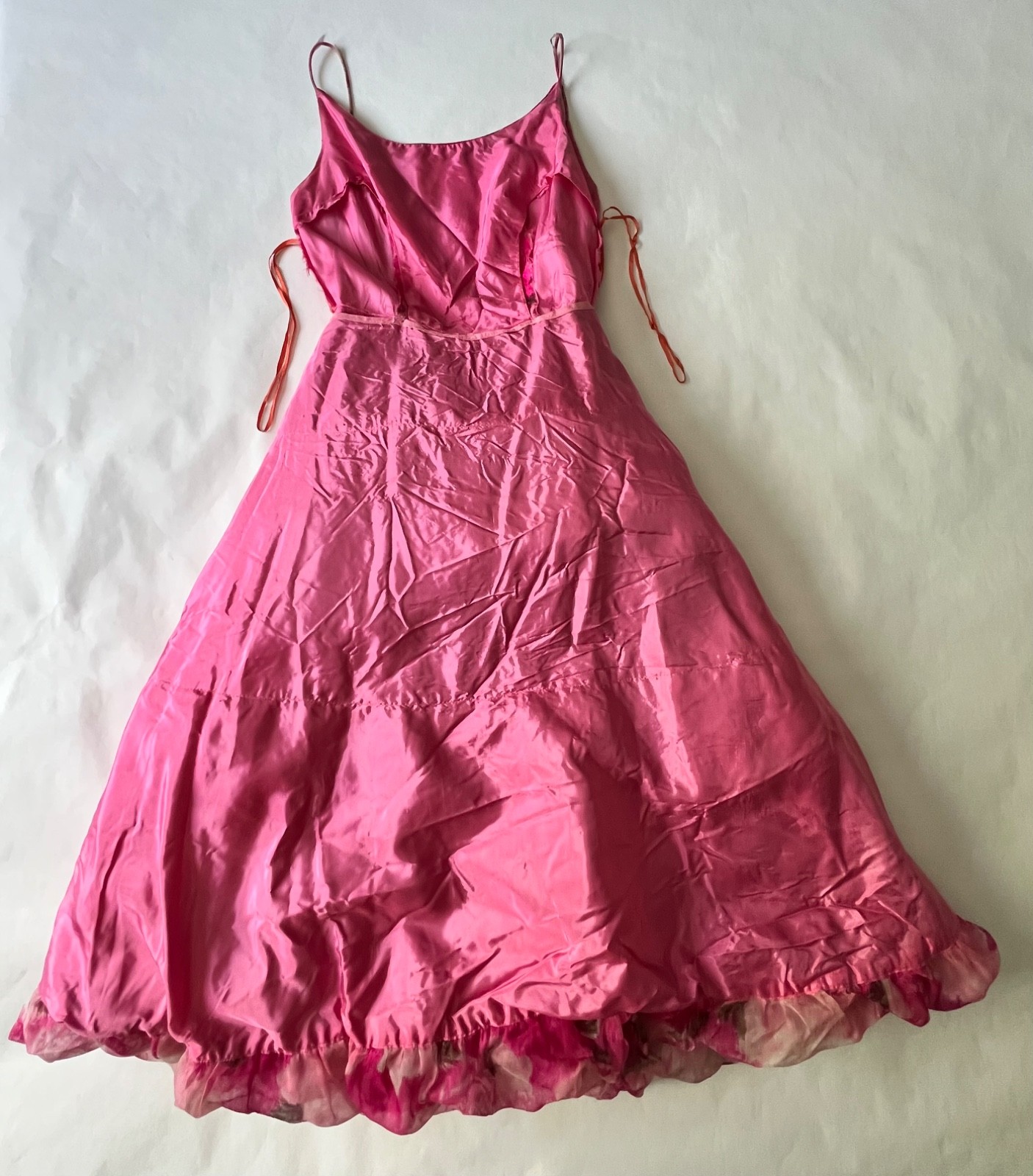 VTG 50&rsquo;s Saks Fifth Avenue Pink Floral Bubble Hem Dress SZ XS/S 24 inch Waist