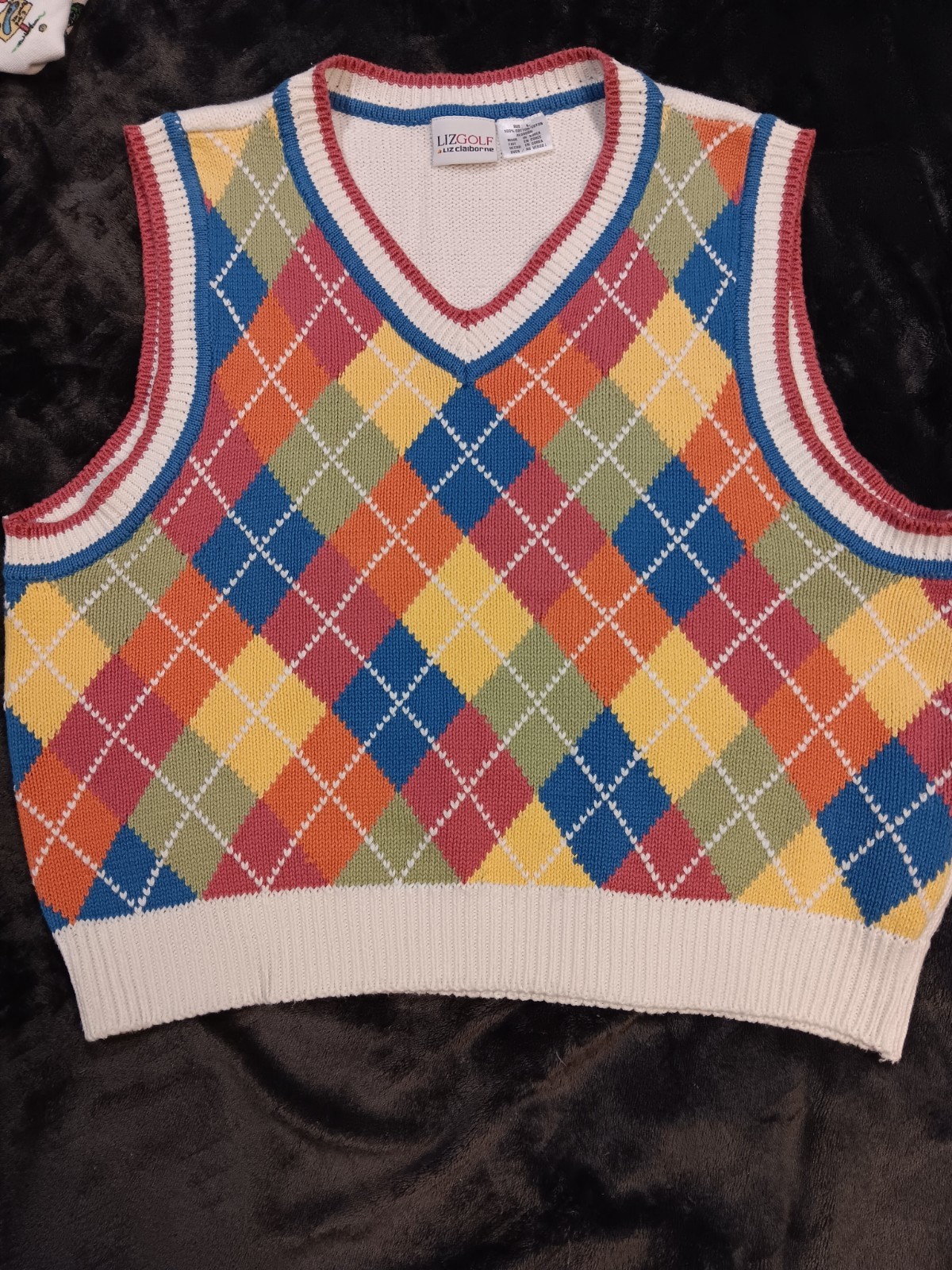 Lizgolf Classic Preppy Argyle V-neck Sweater Vest In Excellent Condition