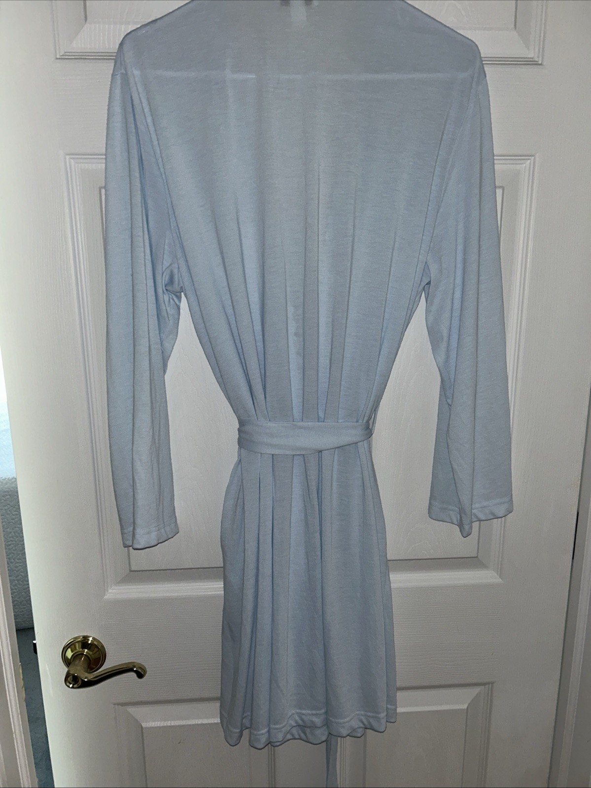Miss Elaine Robe Pale Blue Lace Embroidery Tie Mid-Length XL #309466L Vintage
