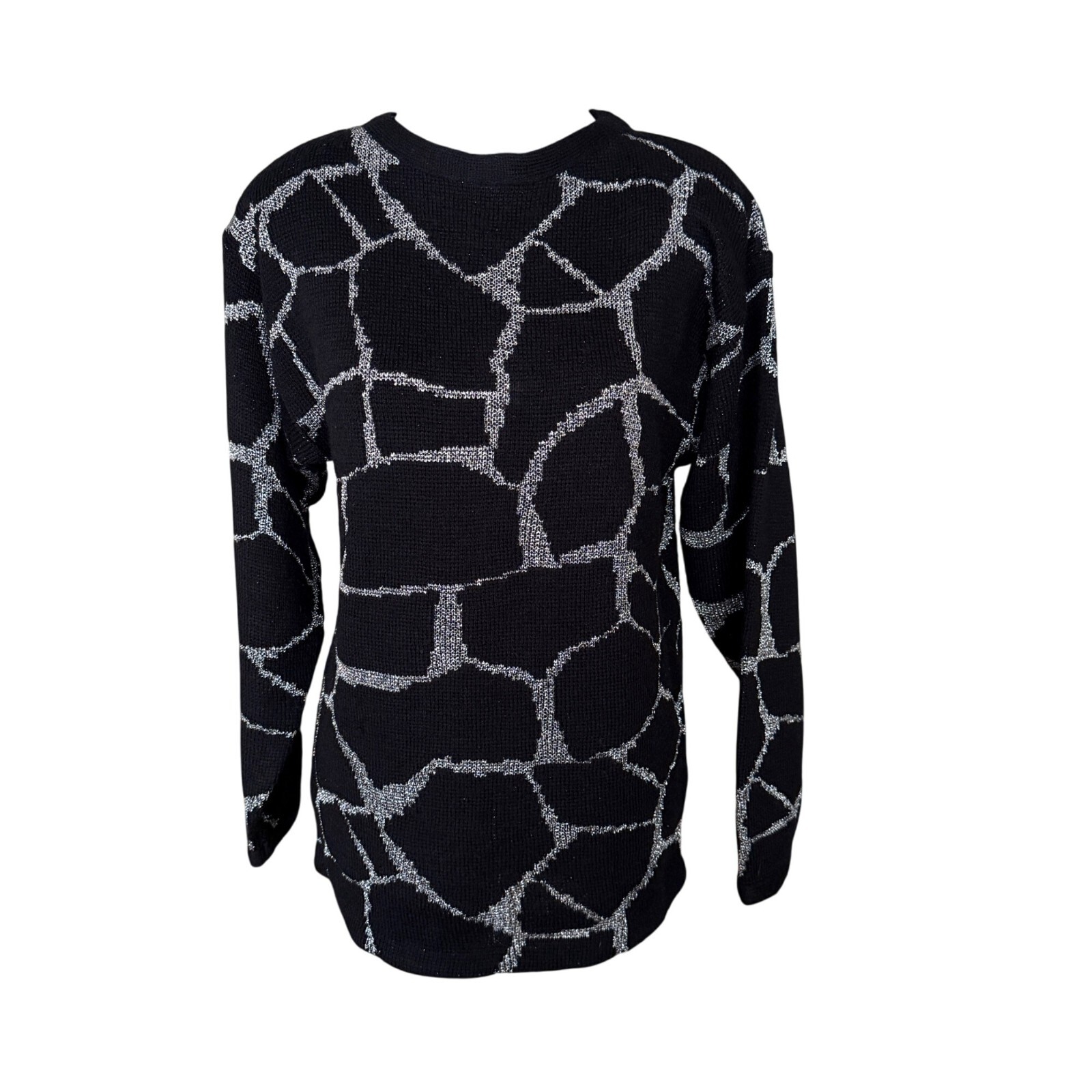 Milano Vintage 80s Black & Silver Abstract Pattern Sweater