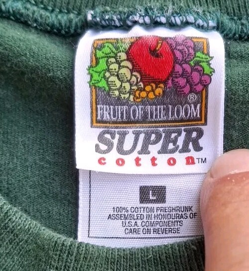 VTG Fruit of the loom super cotton embroidered Floral MEMAW GREEN Large t-shirt