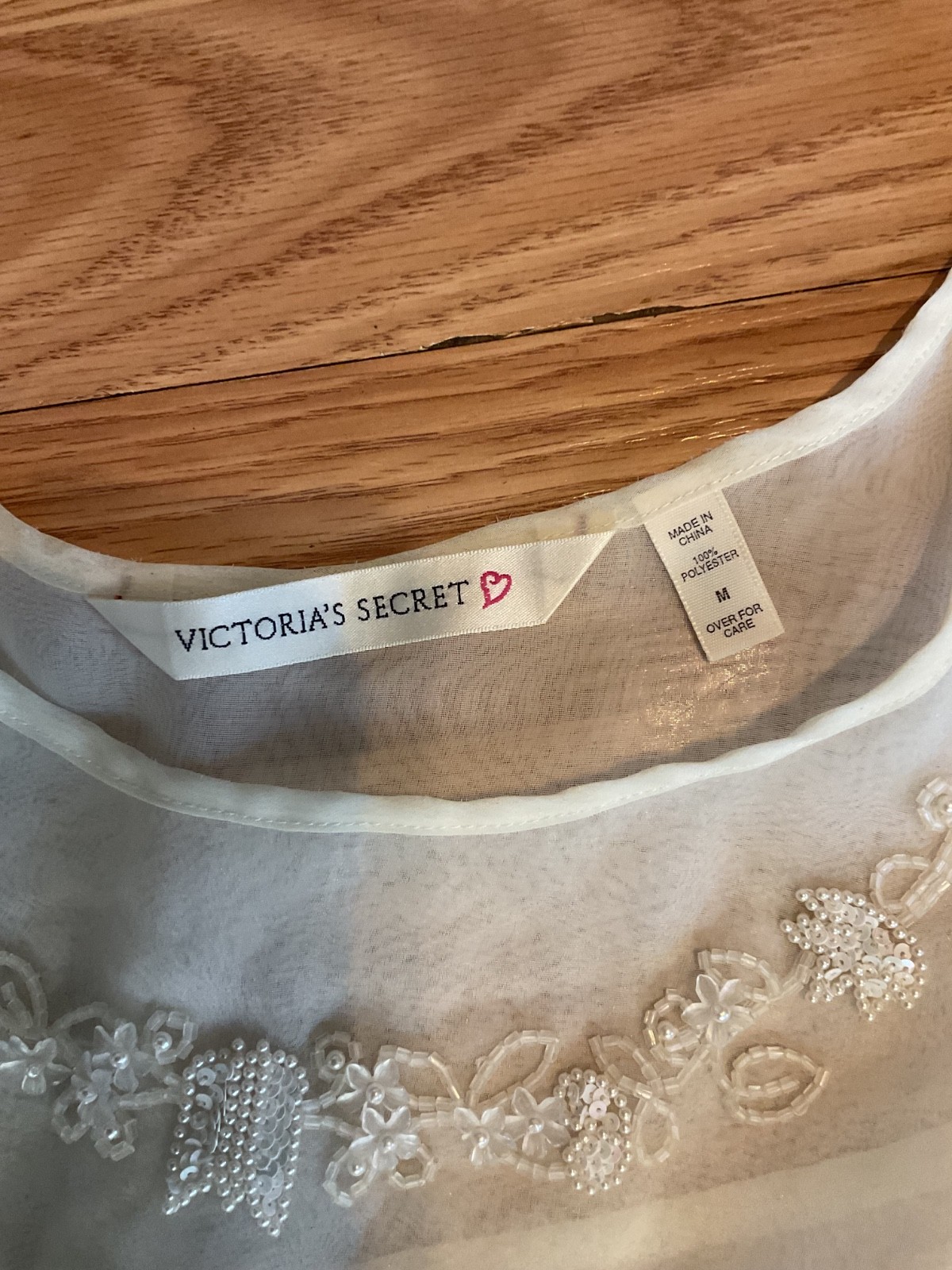 90&rsquo;s/ Victoria Secret Bridal Chemise Babydoll Beaded Lingeri Sz.M (46&Prime;chest 28 L