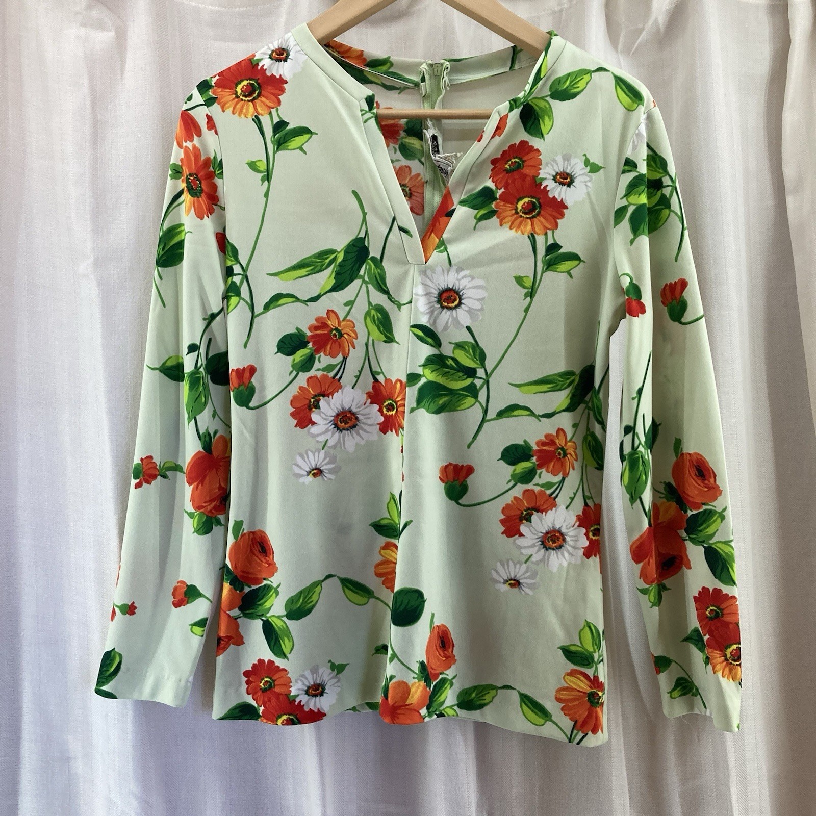 Vintage Joseph Magnin 70s Floral Green Orange Top