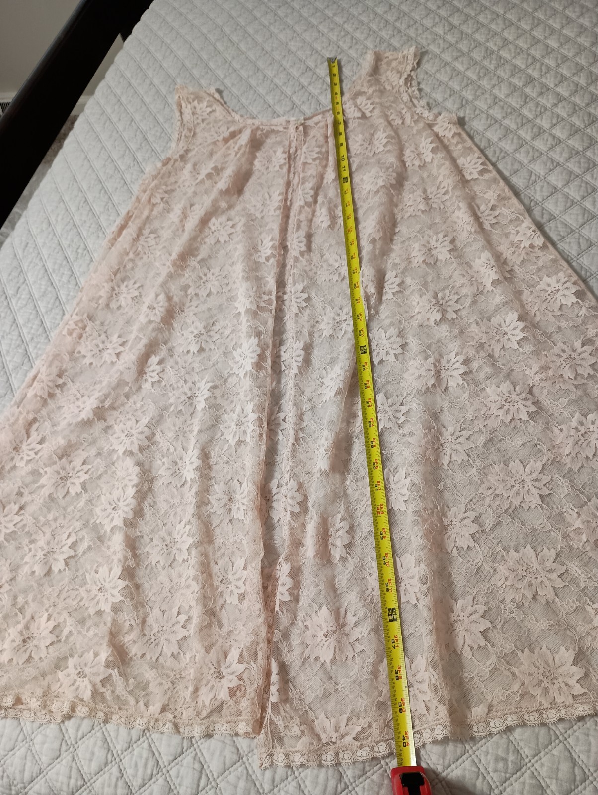 Blanche Vtg Beige Sz L Nylon Solid Lace Negligee Sleeveless Robe Kimino