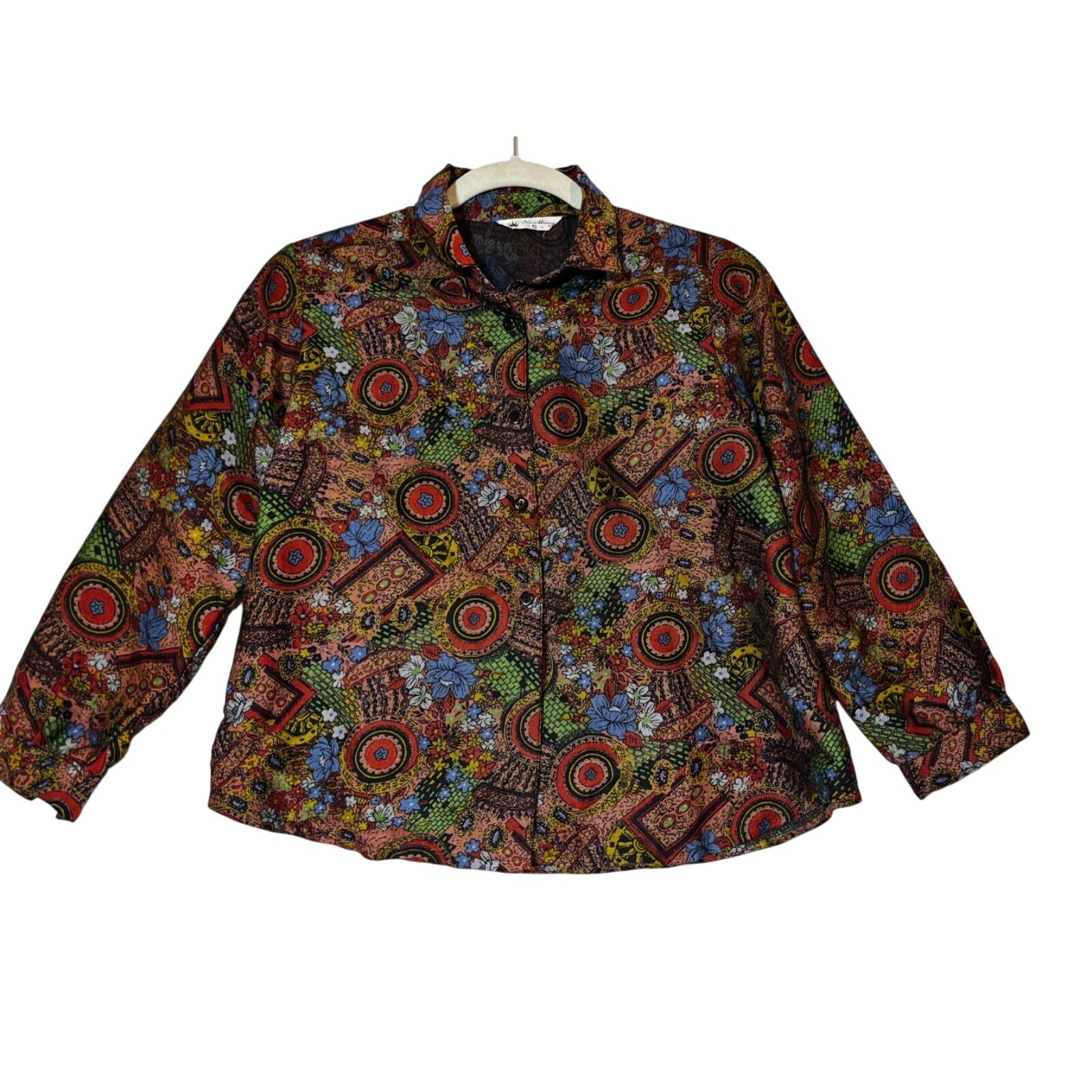 Vintage Sun Hung Women’s top Jacket waist style Floral Paisley Art Sz S grunge