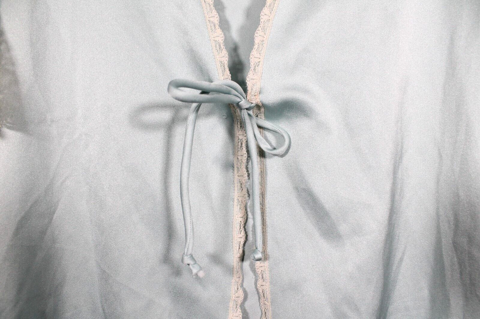 VTG UNDERCOVER WEAR Aqua RUFFLE LACE SLEEVE Tie Front DRESSING GOWN ROBE Sz L