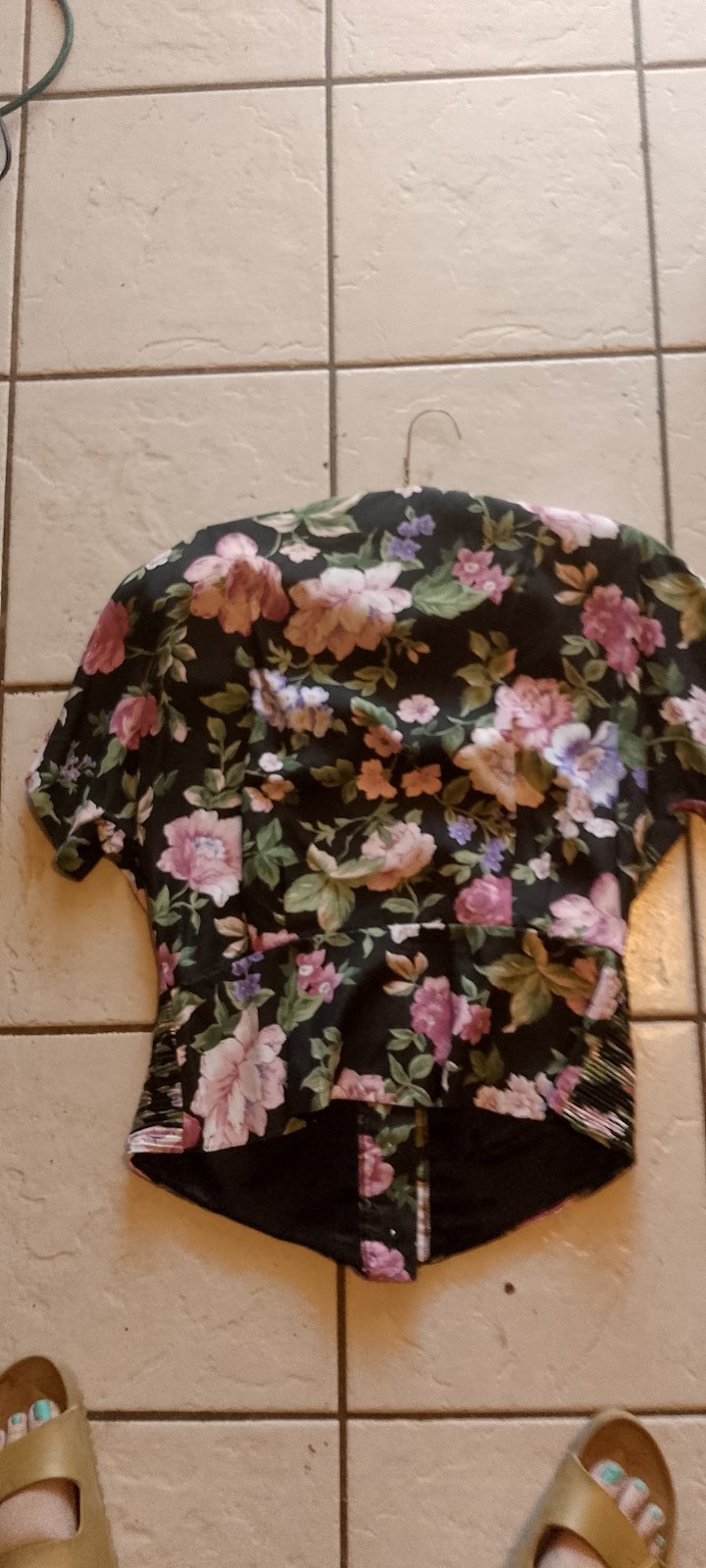 Vtg,Damon Petite,Ruched Waist Women&rsquo;s Blouse/Jacket,Shor Sleeve,Floral,Union Tag