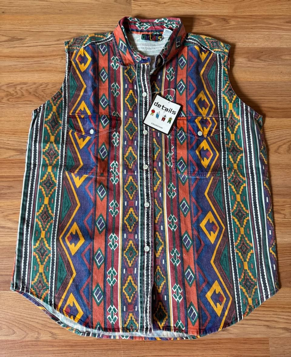 Vintage NWT 90s Rare Y2K Details Southwest Boho Cotton Sleeveless Vest L Nepal