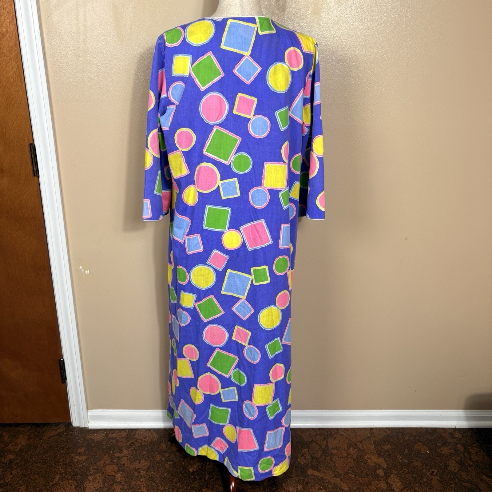 Vintage David Brown California Geometric Maxi Dress Art Teach 80s 90s Size L