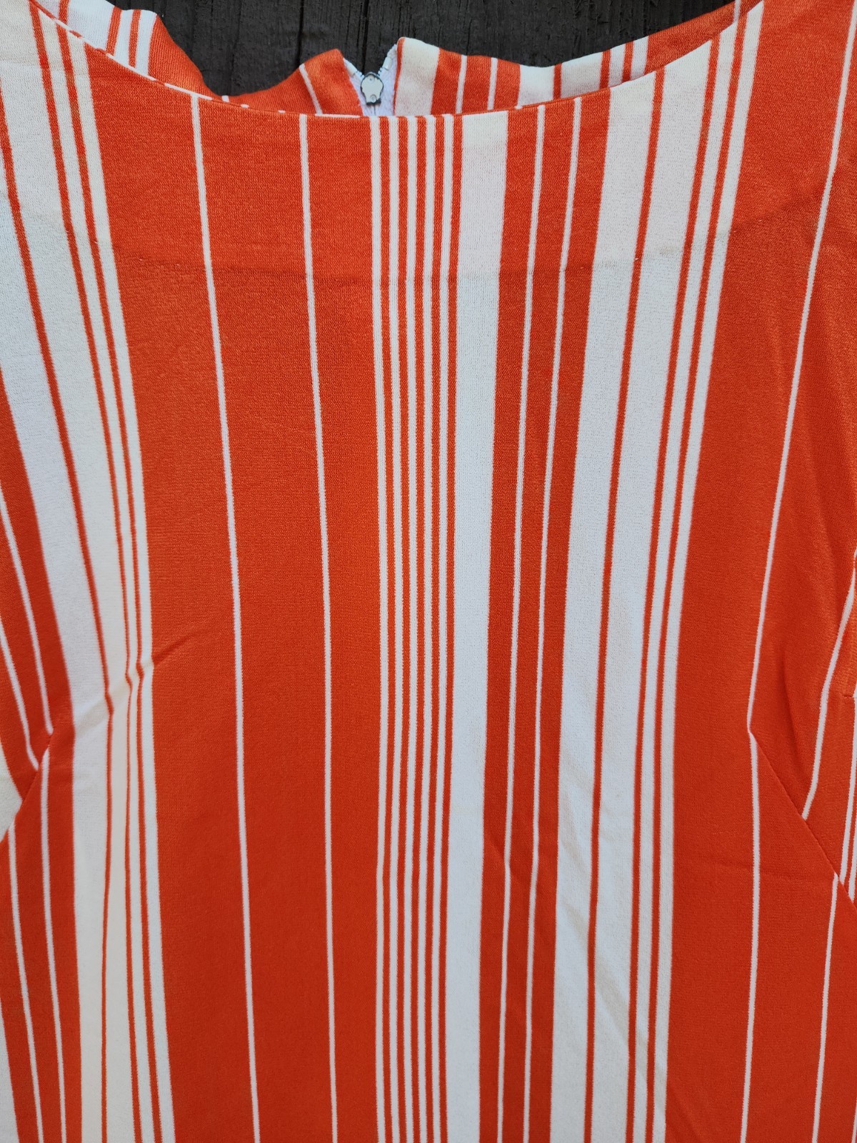 70s Handmade Orange White Stripe Silky Double Knit Polyester Dress Womens XL-1X