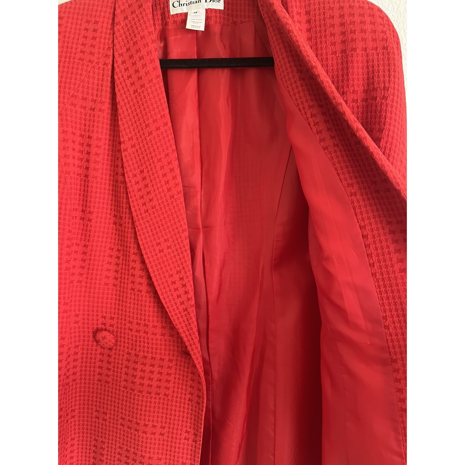 Vintage Christian Dior Y2k Red Double Breasted Skirt Suit Set Size 12