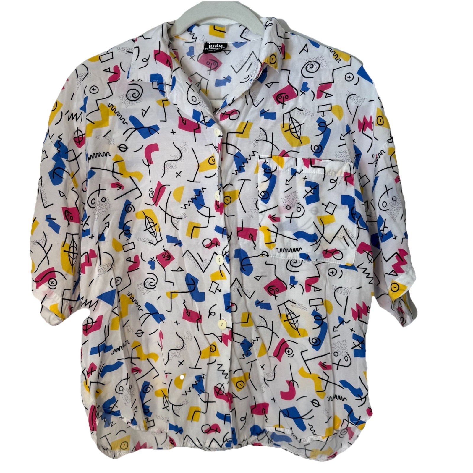 Vintage Judy Knapp Women&rsquo;s Blouse Button Front Size Medium 80’s Abstract