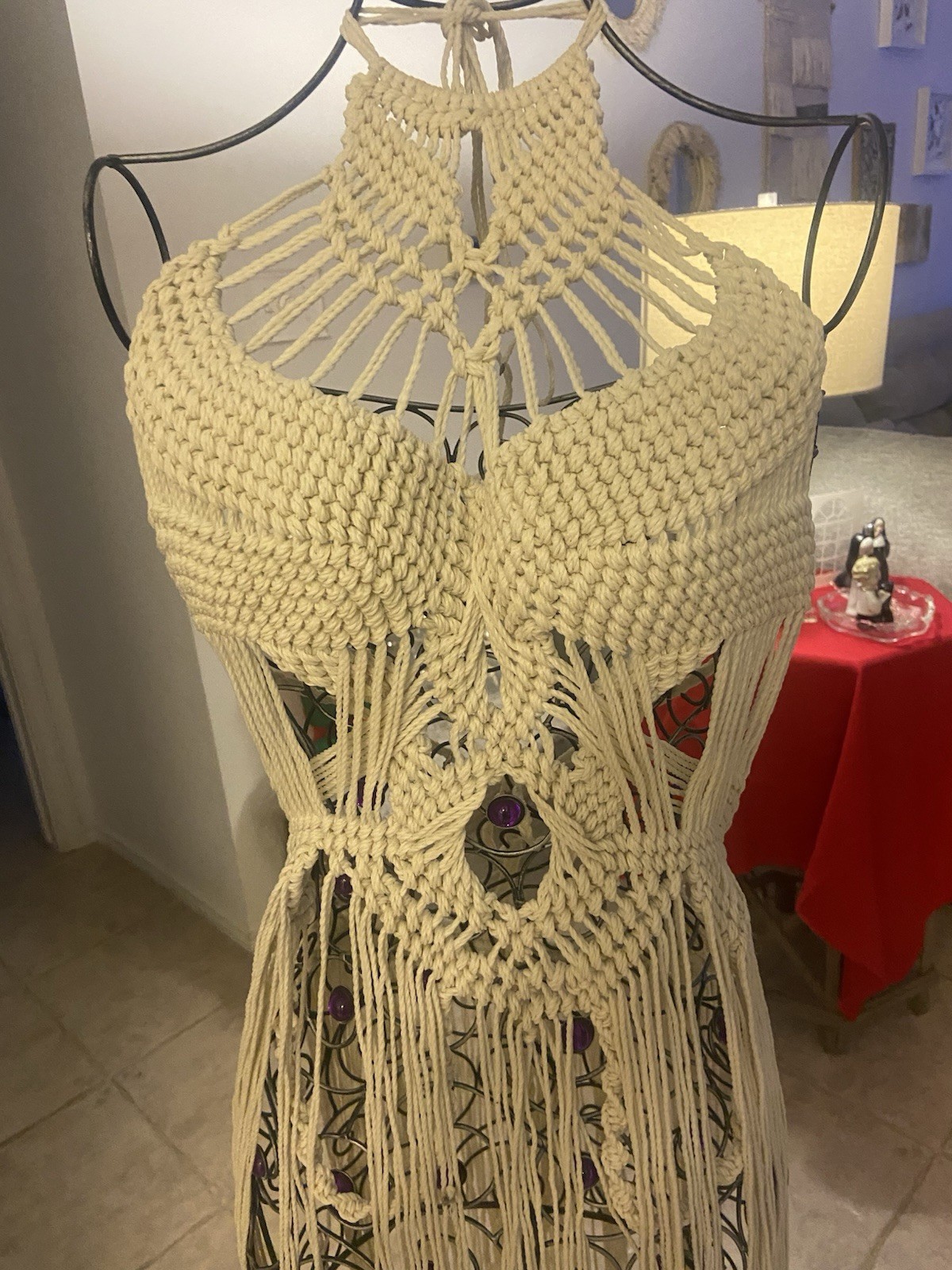Vintage Handmade Macrame Rope Goddess Bohemian Sexy Dress