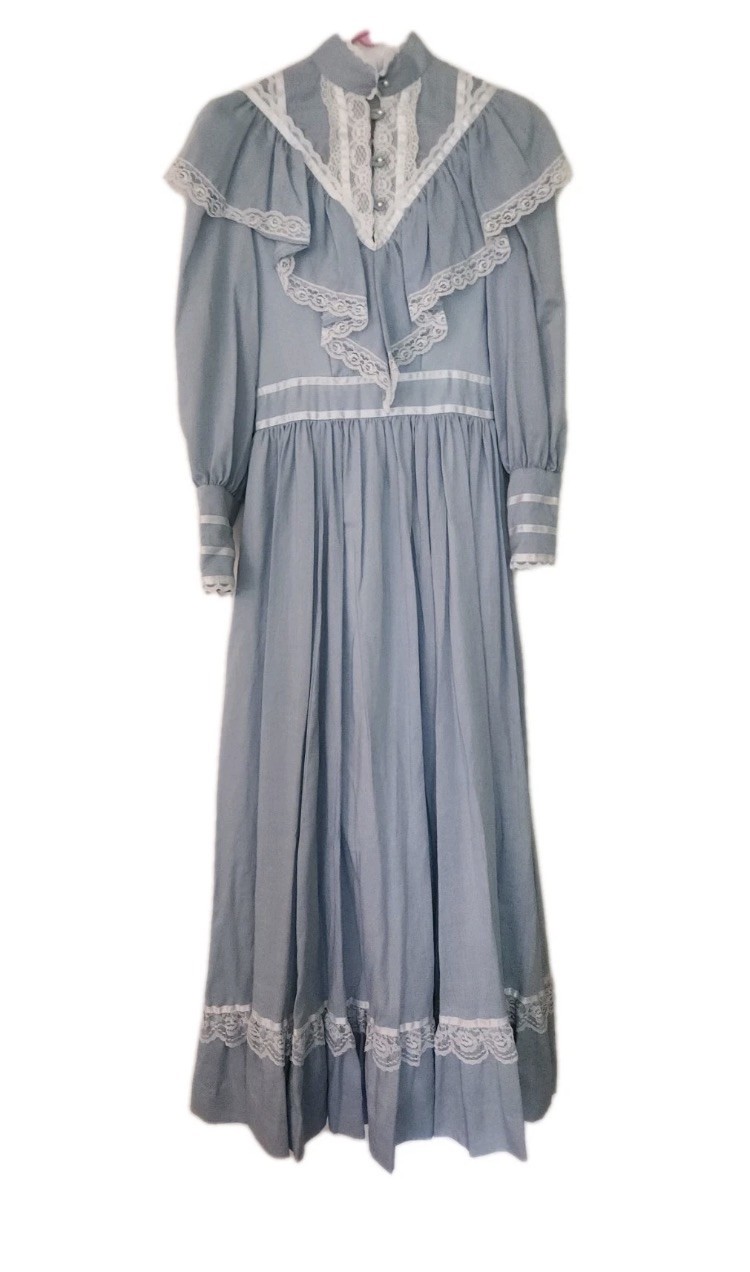 Vintage Handmade 70s Prairie Dress, Baby Blue, Size S, Fully Lined