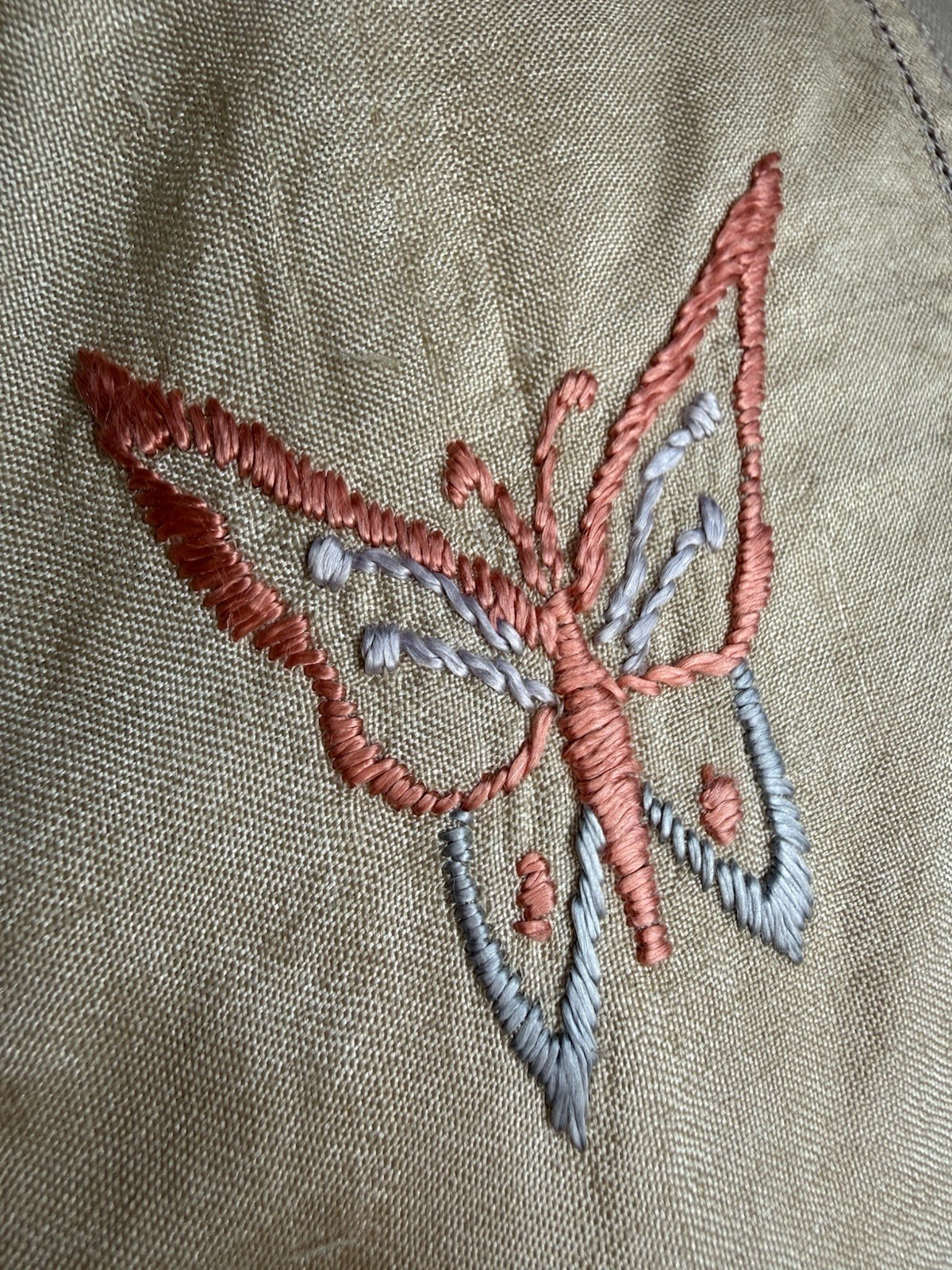 Antique 1920’s Pongee Slip Step-in Butterfly Embroidery Chemise Écru Silk Set
