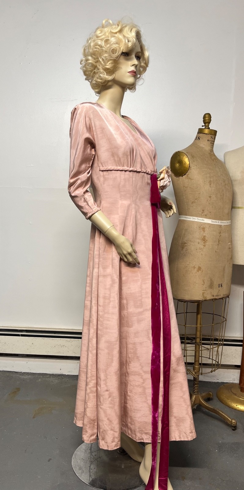 Vintage 1940s Marshall Fields Pink Rayon Faille Dressing Gown Dress Bust 36-38