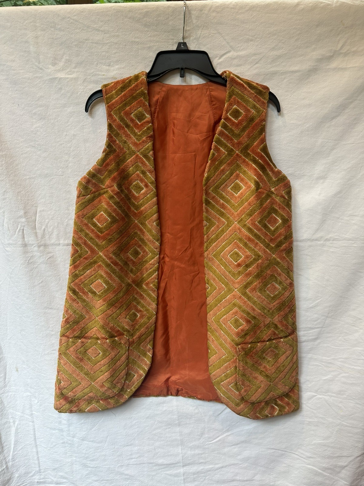 Vintage 1970&rsquo;s Tapestry Carpet Vest with Diamond Texture Satin or Silk Lining