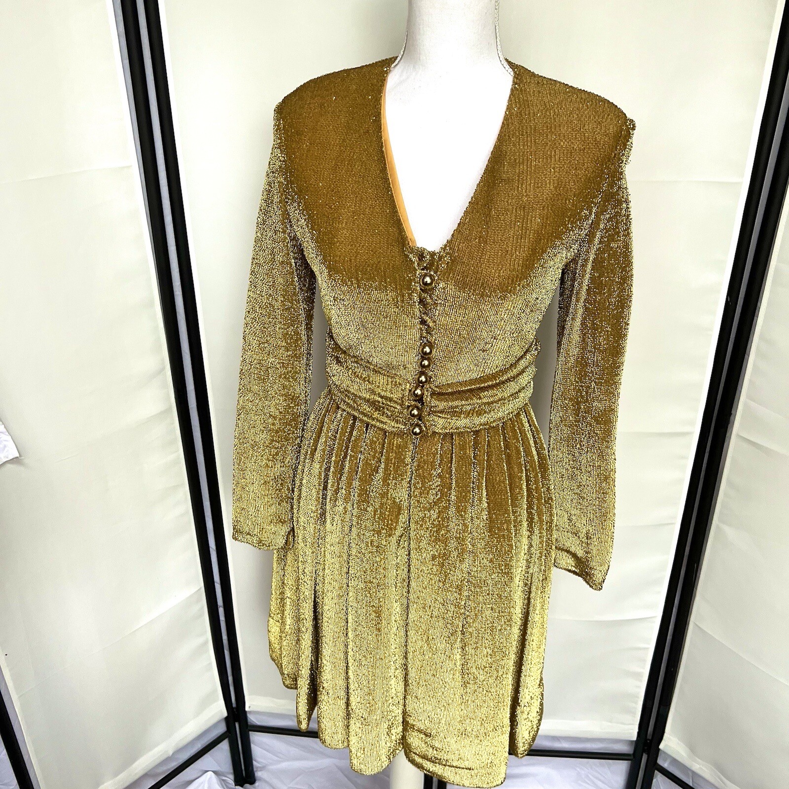 Vintage 60s Dress Size 9 Mr Mort By Stan Herman Gold Shimmering Metallic RARE a3