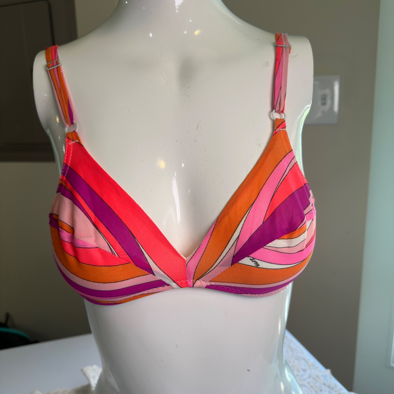 Emilio Pucci Formfit Rogers Bra Vtg 60s 70s Op Art Swirl Pink Orange 34A EPFR