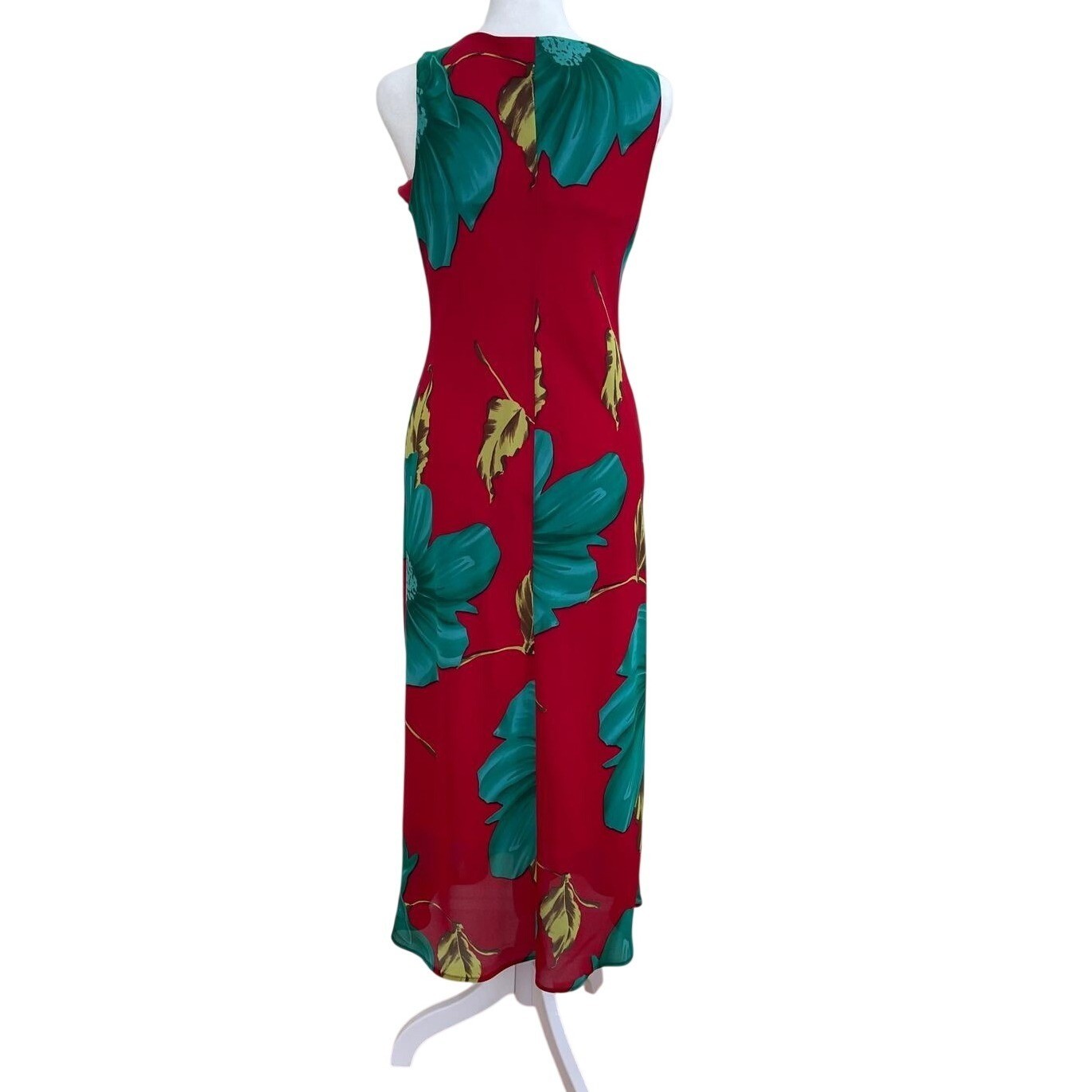 Byer Studio Petite Vintage Red Teal Floral Sleeveless Maxi Dress Size P/6 USA