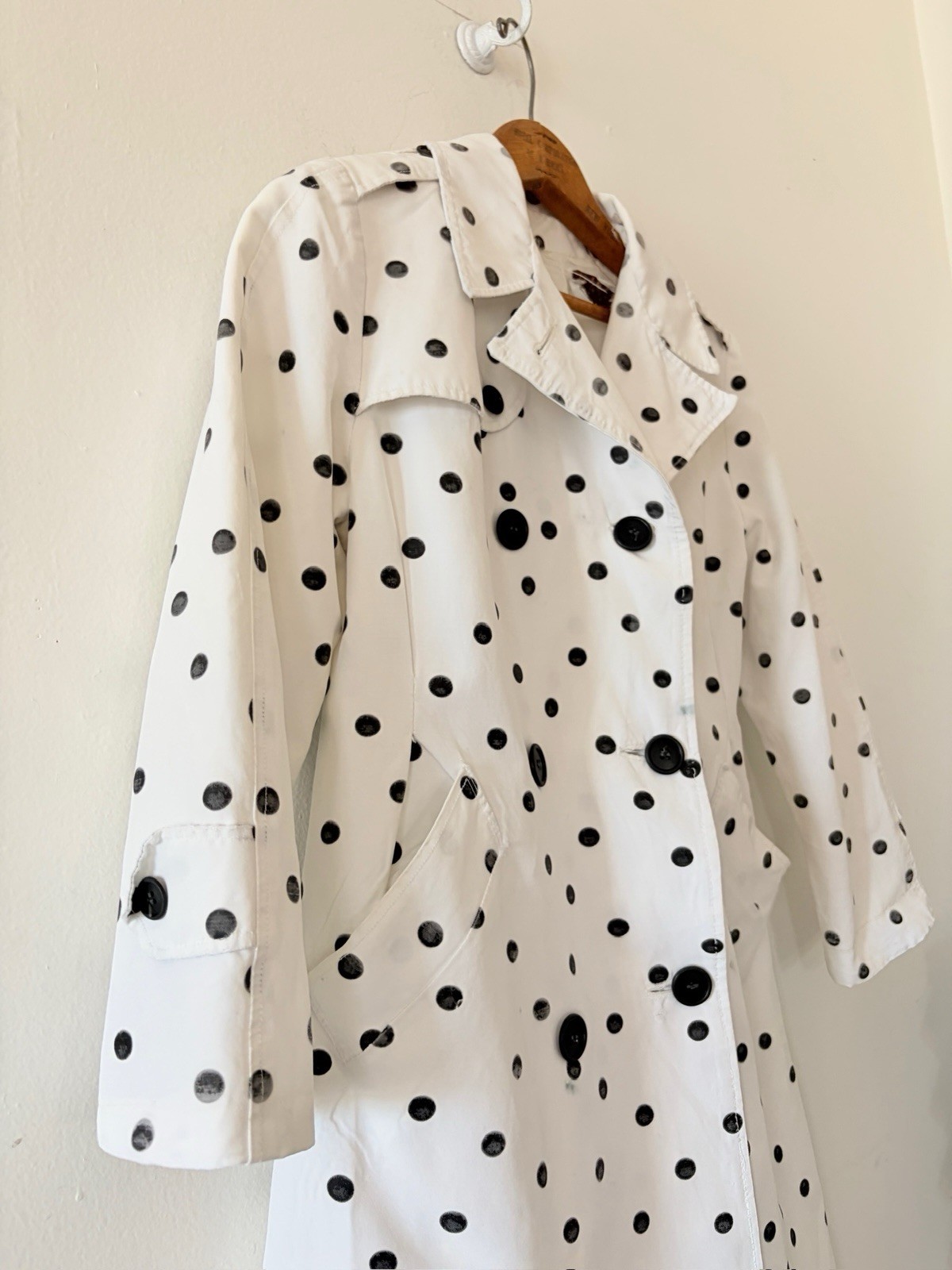 1960s Polka Dot Print Faille Trench Coat Double Breasted Jacket Jackie O 50s