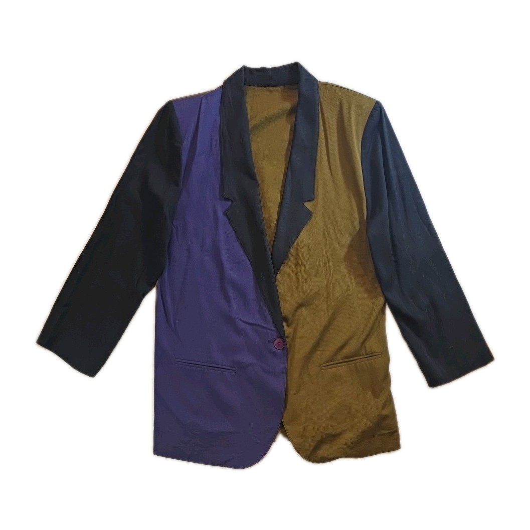 Vintage Color Block Purple Military Green Blazer