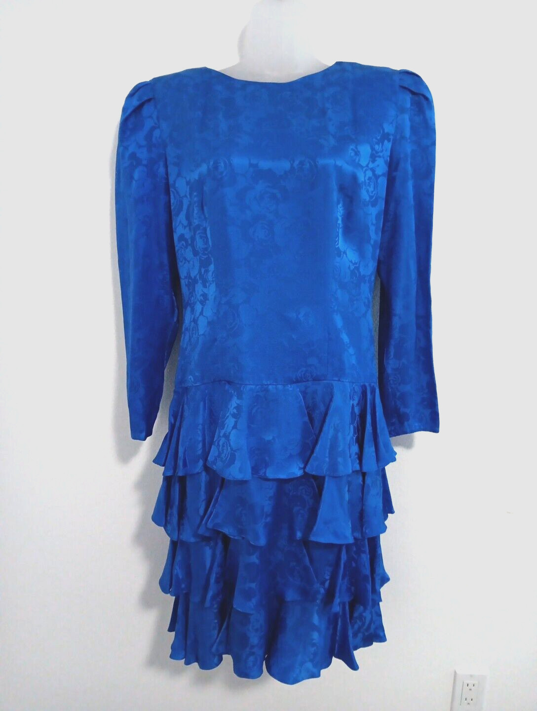 STG Dress Size 10 Royal Blue 100% Silk Ruffles Drop Waist Mother of Bride Party