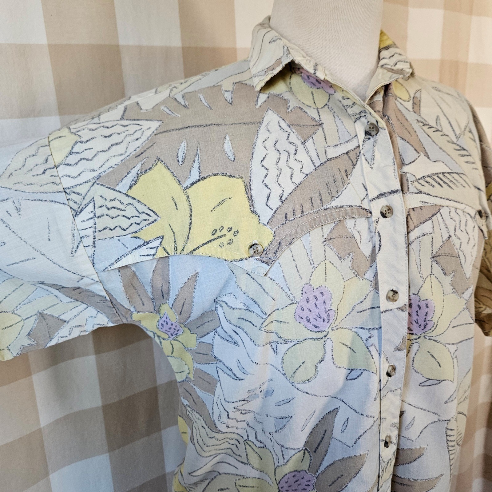 Vtg 80s Circle T by Marilyn Lenox Western Hawaiian Tropical Floral Shirt L