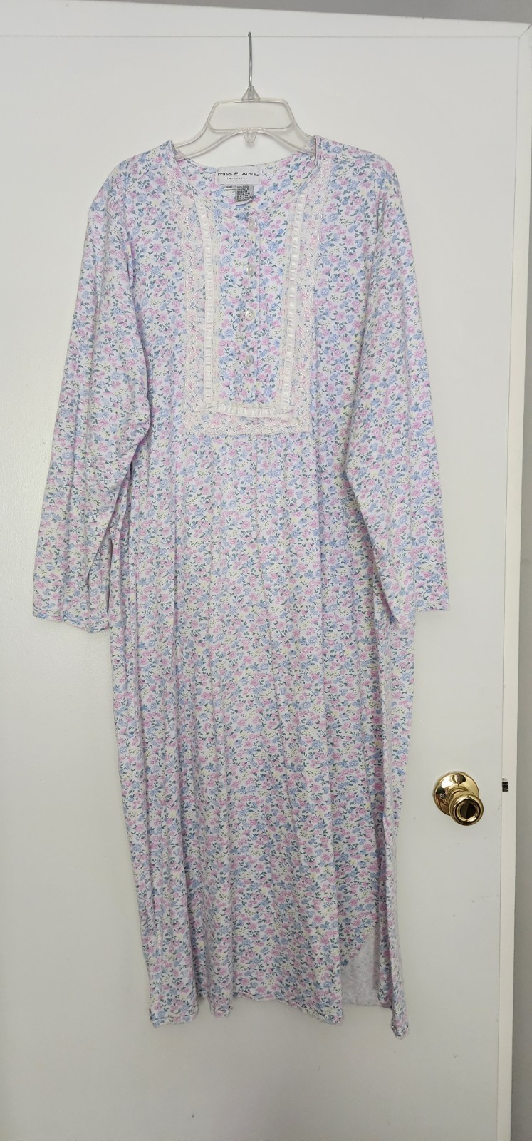 Vintage Miss Elaine Long Cotton Nightgown Floral
