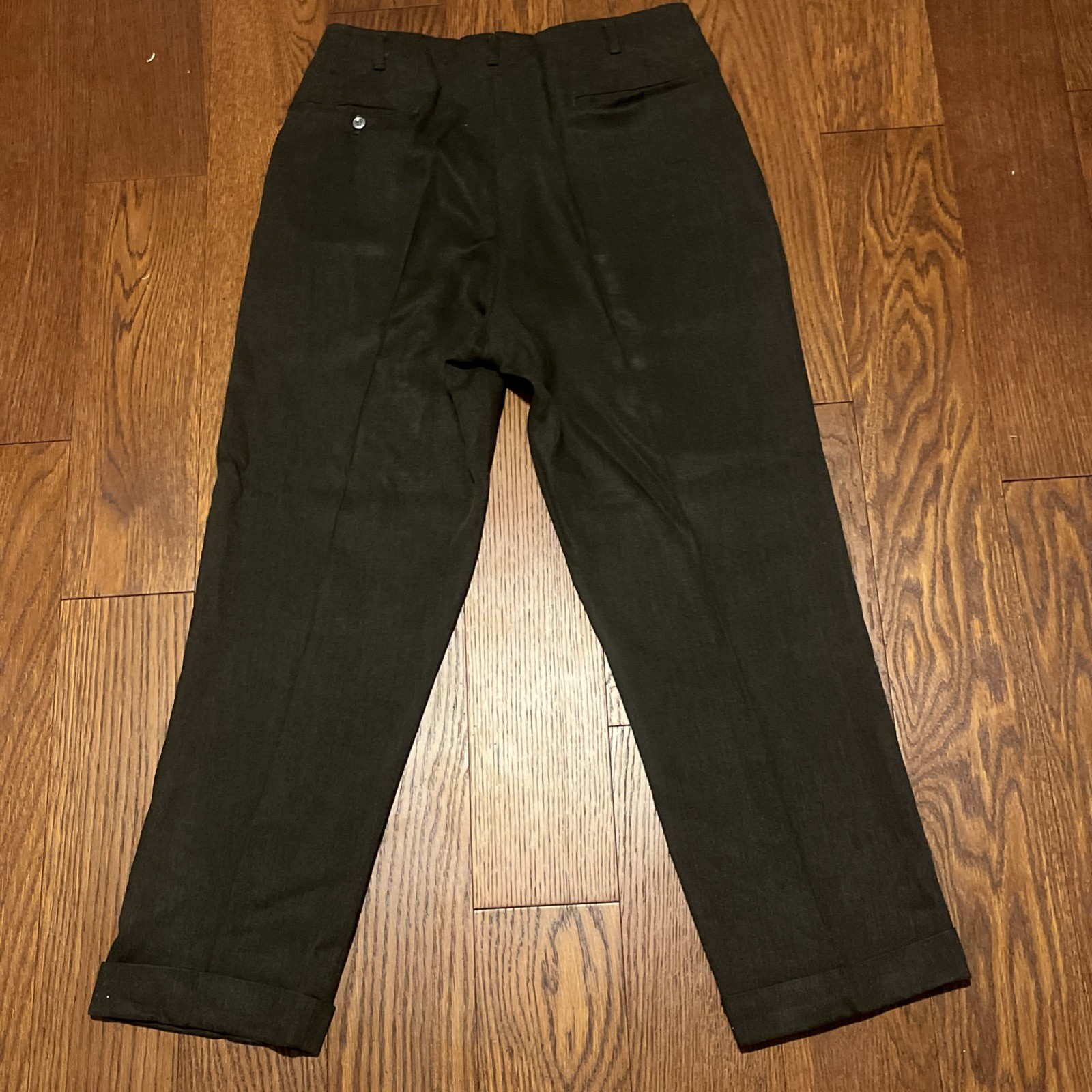 Vintage 32×28 1940s 1950s Hollywood Waist Pleated Pants Cuffed Drop Loop