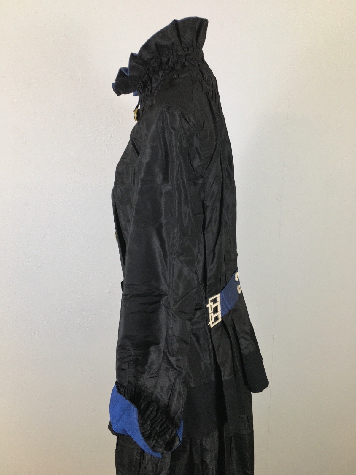 Exquisite Antique Edwardian Black & Blue Silk Walking Skirt Suit
