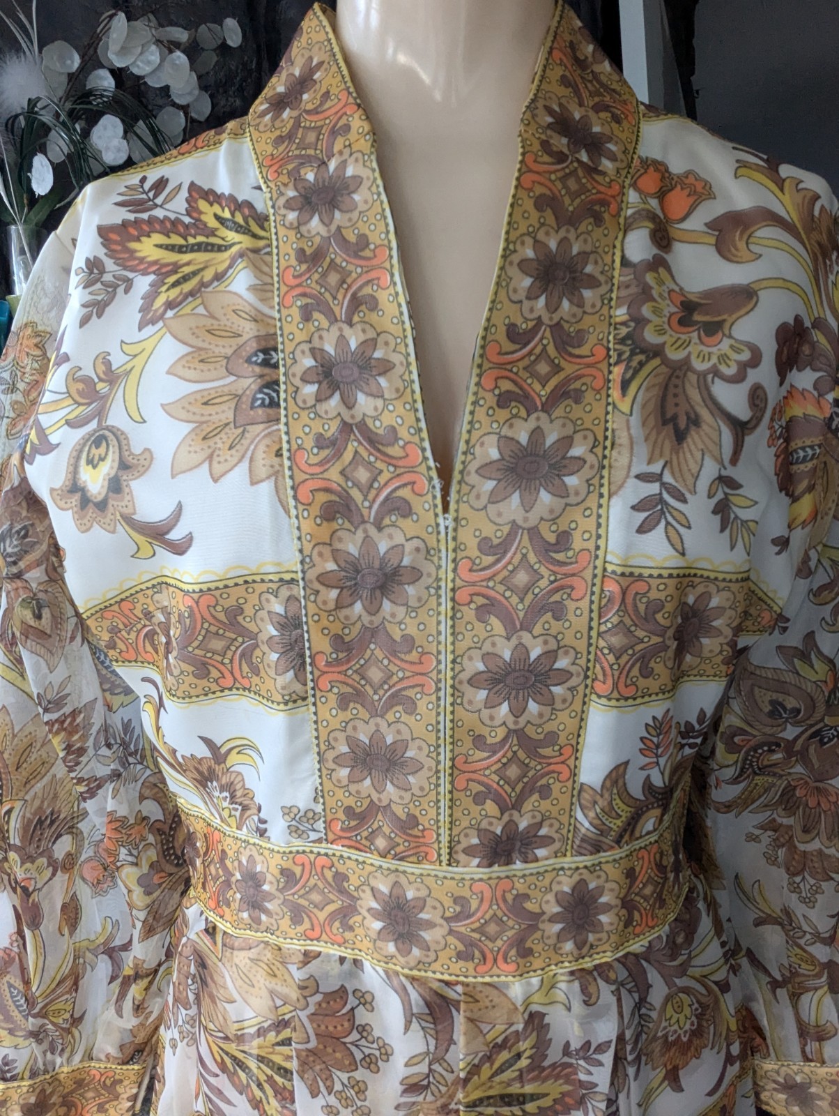 Avalon Classics VTG 1970&rsquo;s Hostess Dress Maxi Empire Waist Sheer Floral Sz 12/14