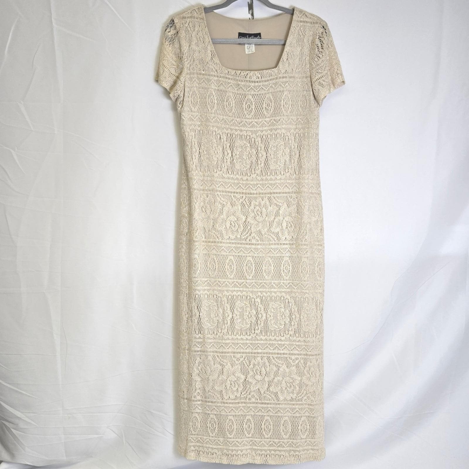 Giorgio Sant&rsquo; Angelo Lace Shift Maxi Dress, Cream/Gold Shimmer, Size 5/6, Vtg