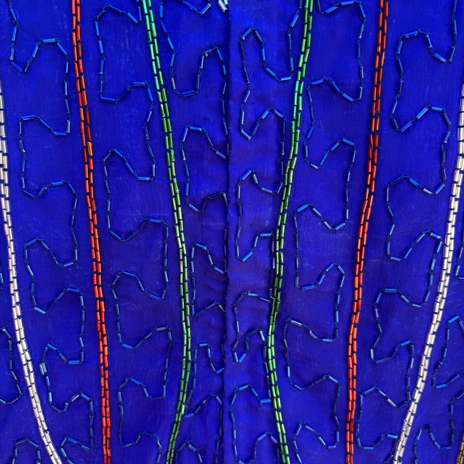 VTG 90&rsquo;s 100% Silk Blue Beaded Multicolor Boho Chic Glam Blouse Women&rsquo;s Size L