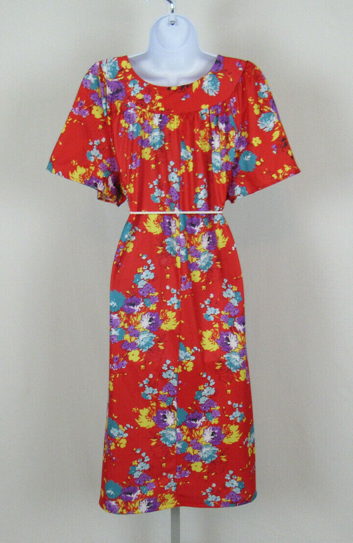 VTG 1990s 2000s ANTHONY RICHARDS RED FLORAL DRESS SIZE 1X POLY ROPE BELT