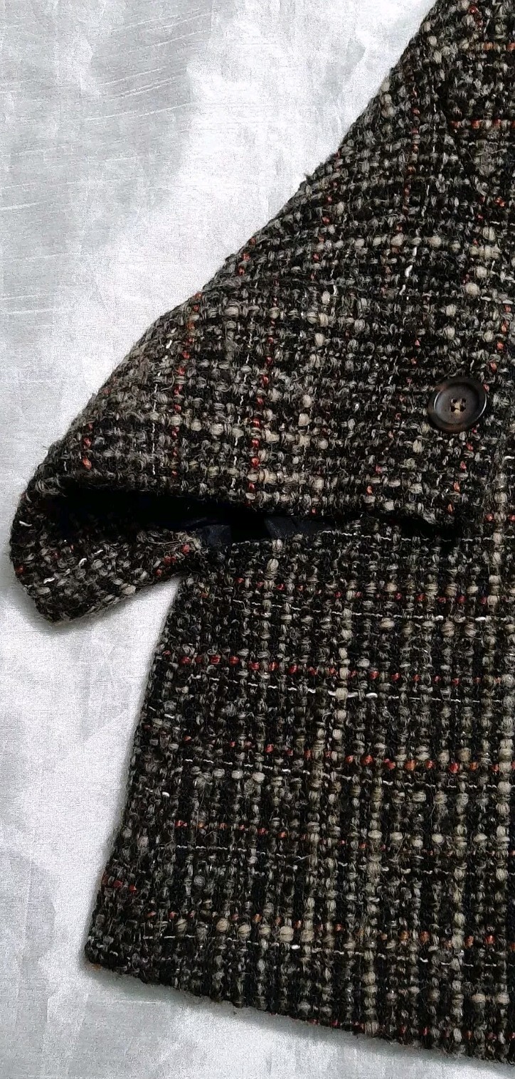 VTG Louben Sz10 Tweed Boucle Wool Blend Cape Blazer Metallic Thread Earthtones