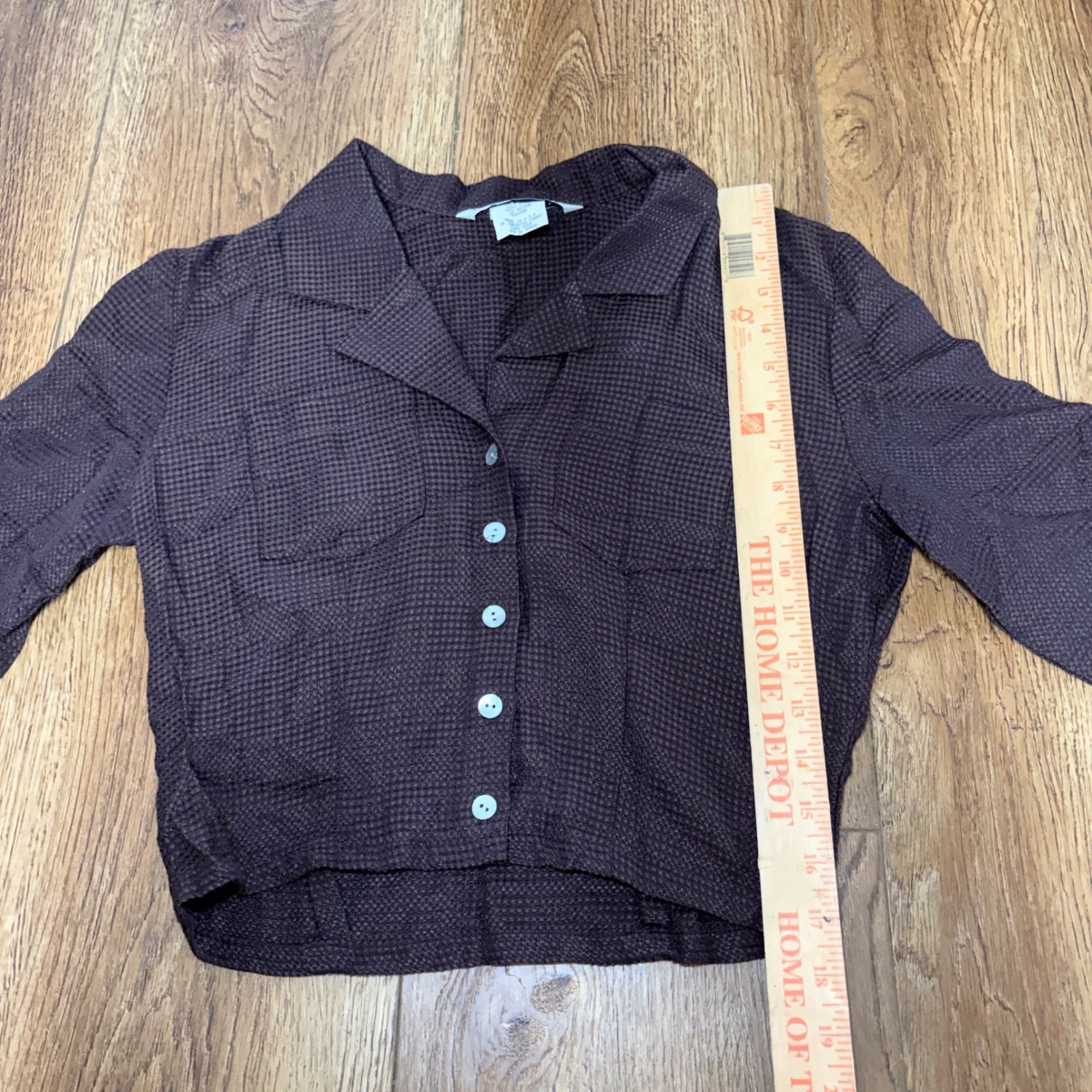 90s Jonathan Martin Brown Cropped Button Up Blouse Indie Sleeze Womens M USA