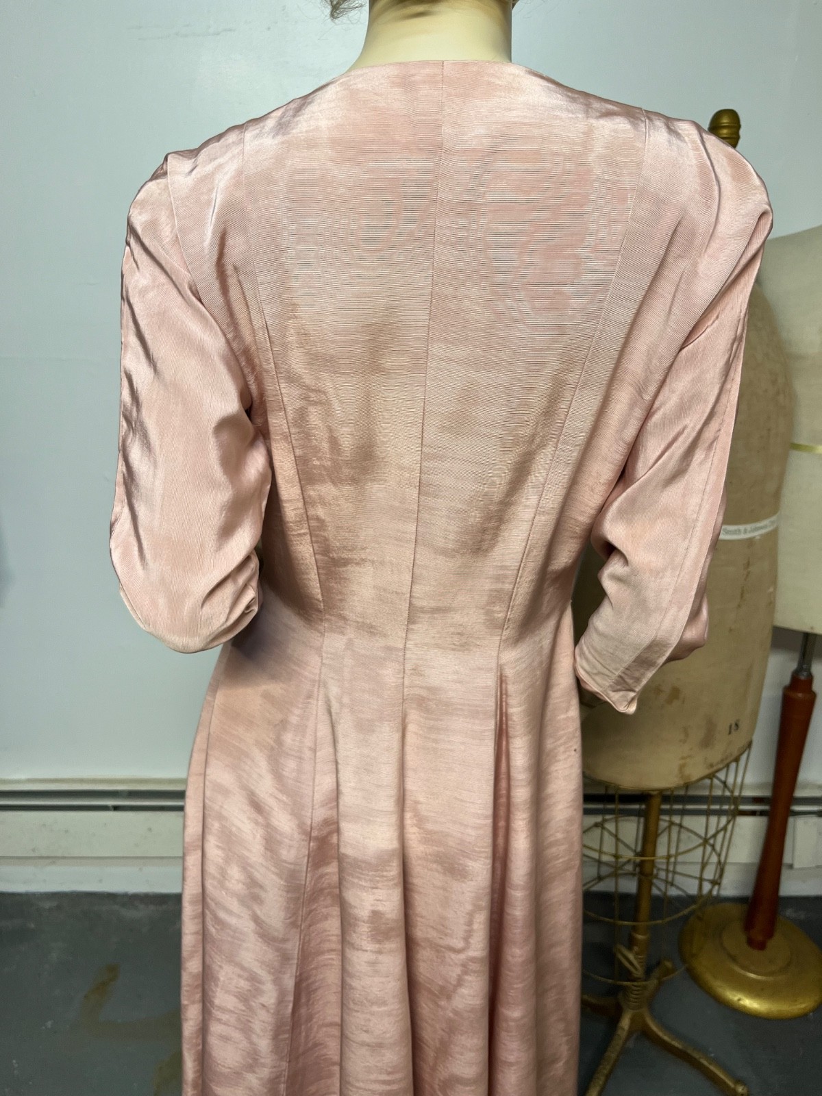 Vintage 1940s Marshall Fields Pink Rayon Faille Dressing Gown Dress Bust 36-38